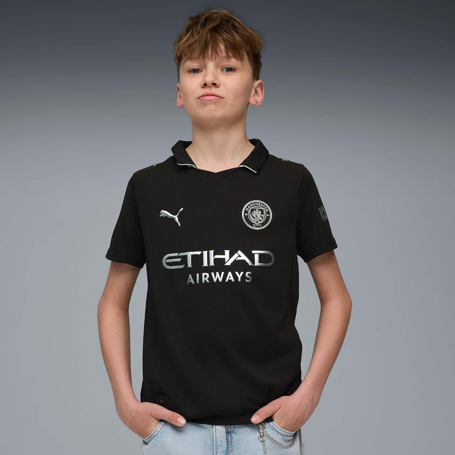 Manchester City FC Kids 2025/26 Away Soccer Jersey - Black - Image 8