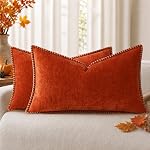 decorUhome Fall Beige Chenille Throw Pillow Covers 18x18 Set of 2 | Modern Farmhouse Boho Velvet Decorative Pillow Covers, Cushion Covers Pillow Cases with Stitched Edge for Sofa Bed Home Decor