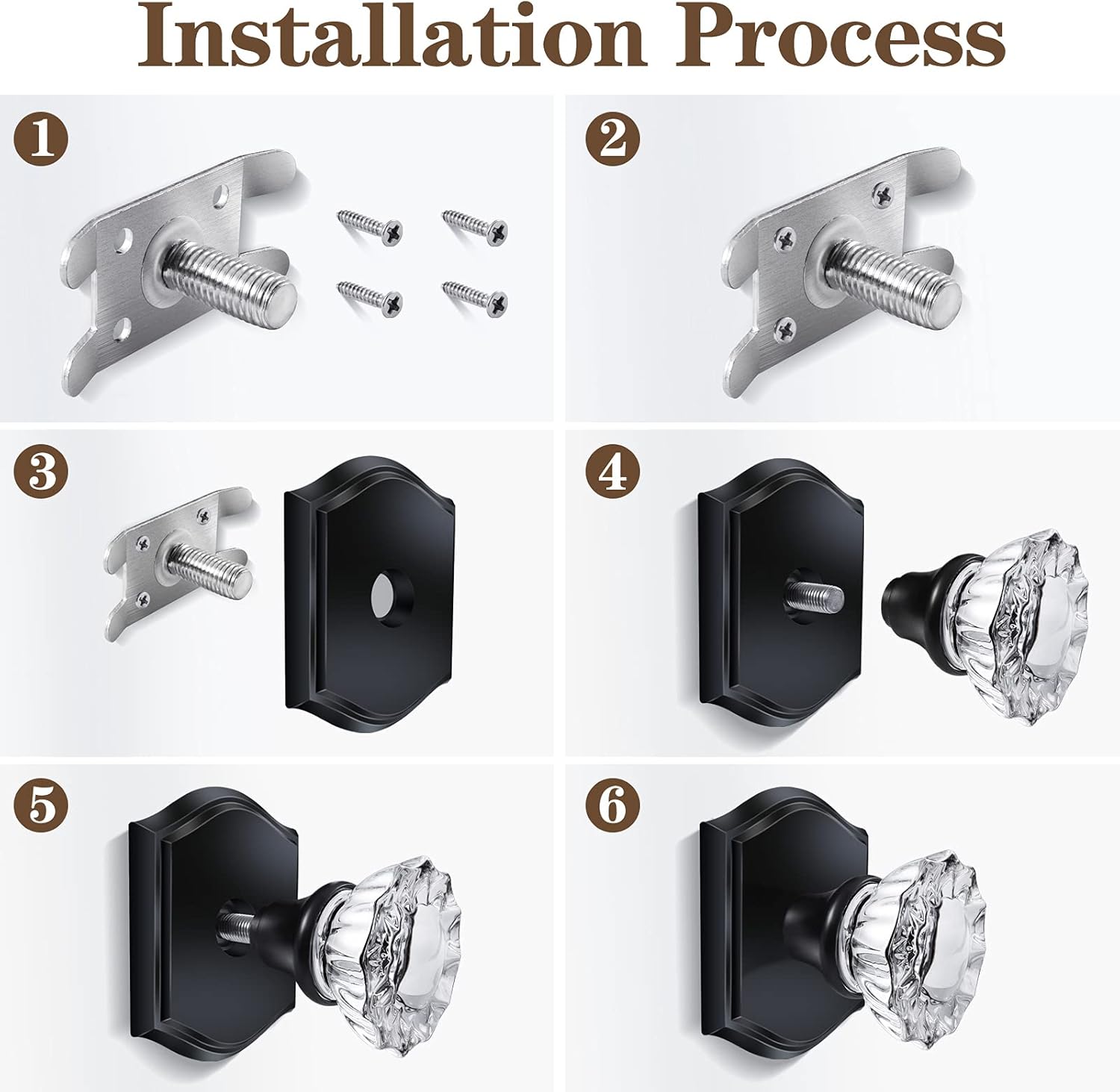 2 Pack Crystal Glass Dummy Door Knobs, Non-Turning Single Side Dummy Door Knob for Interior Doors in Antique Brass