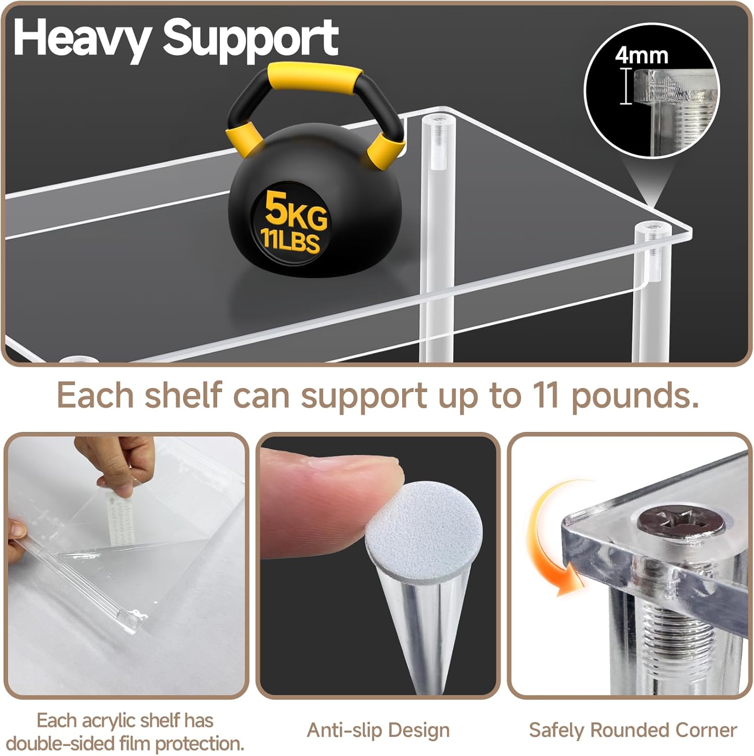 Clear Kitchen Cabinet Organizer, Set of 4 Stackable Spice Rack, Acrylic Shelves for Pantry Organizers and Storage, Tiered Spice Organization for Cabinet, Shelf Organizer for Desk Countertop - Image 7