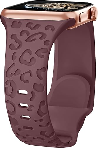 Correas deportivas de silicona con grabado de leopardo para Apple Watch Band de 1.575 in 1.496 in 1.614 in 1.654 in 1.732 in 1.772 in, correa