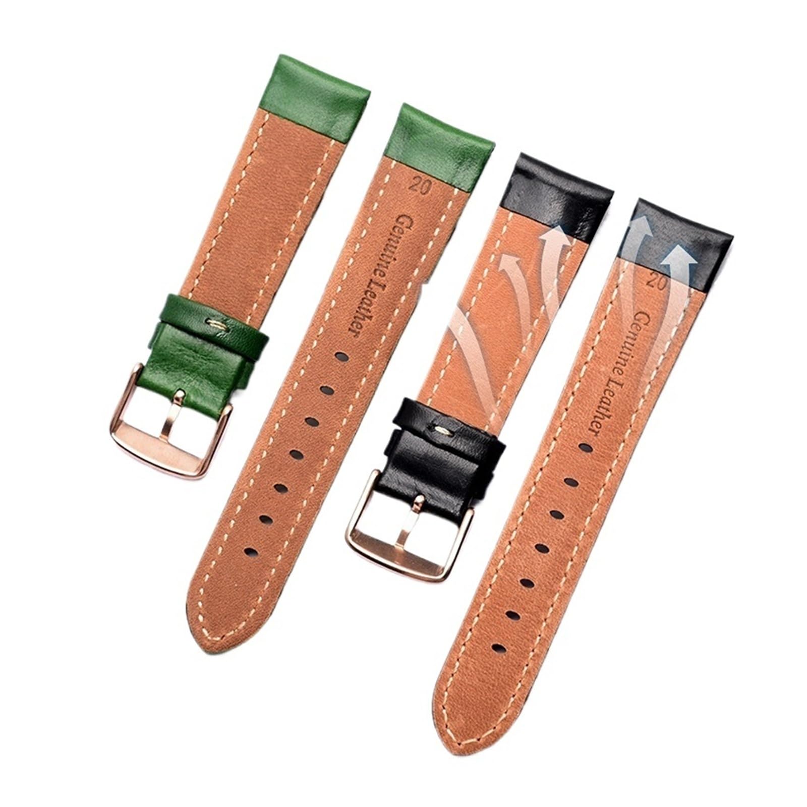 Générique NASUNJIA Bracelet De Montre En Cuir Véritable Étanche Et Résistant Aux Odeurs, 20 Mm