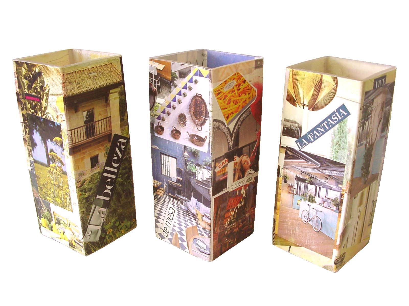 Jarron FLORERO Cristal Cuadrado Grande Recortes Papel Fotos DECOPAUGE Variado (EL Precio ES para 1 Unidad. Enviar Mensaje ESPECIFICANDO CUAL Desea Escoger, SI NO ES Posible)