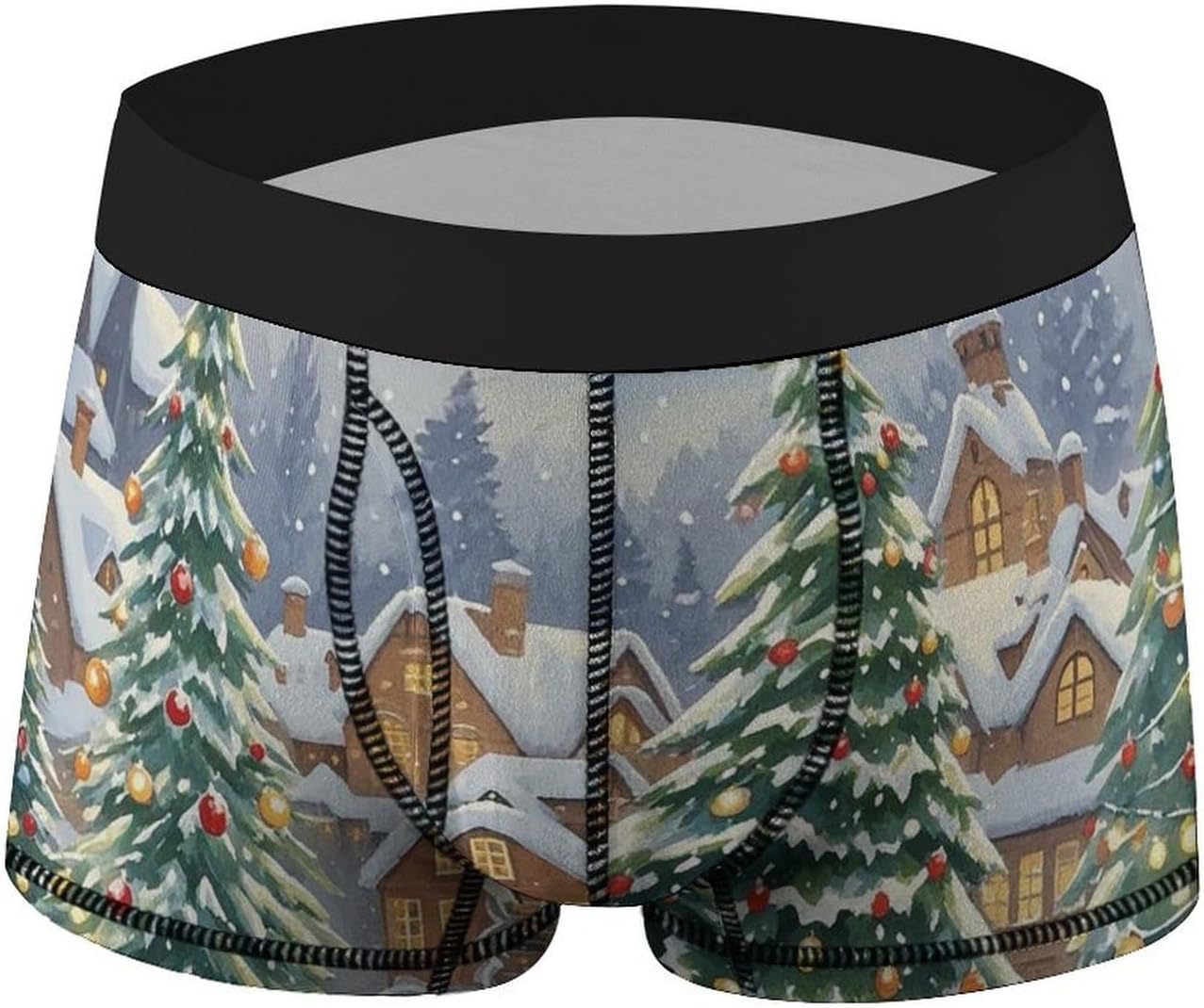 Christmas Tree Town Mens Boxer Briefs Short Breathable Underwear Trunks Soft Moisture-Wicking Boxer Shorts Novelty Underpants M White
