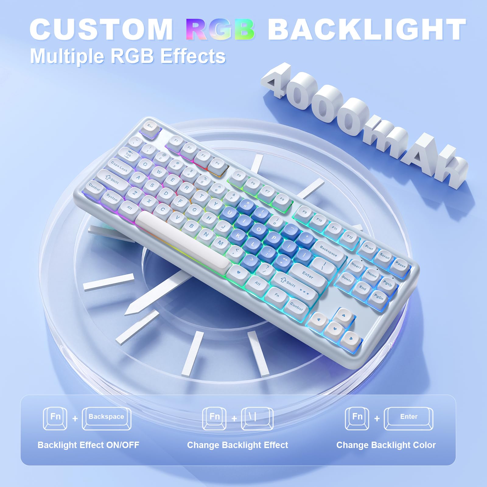 YUNZII B87 Tastiera Meccanica Gaming, QMK/VIA, RGB, Tasti MOA, Poggiapolsi, Connessione BT5.0/2.4G/USB-C NKRO per Win/Mac (Blu Cuore, cocoa cream v2)