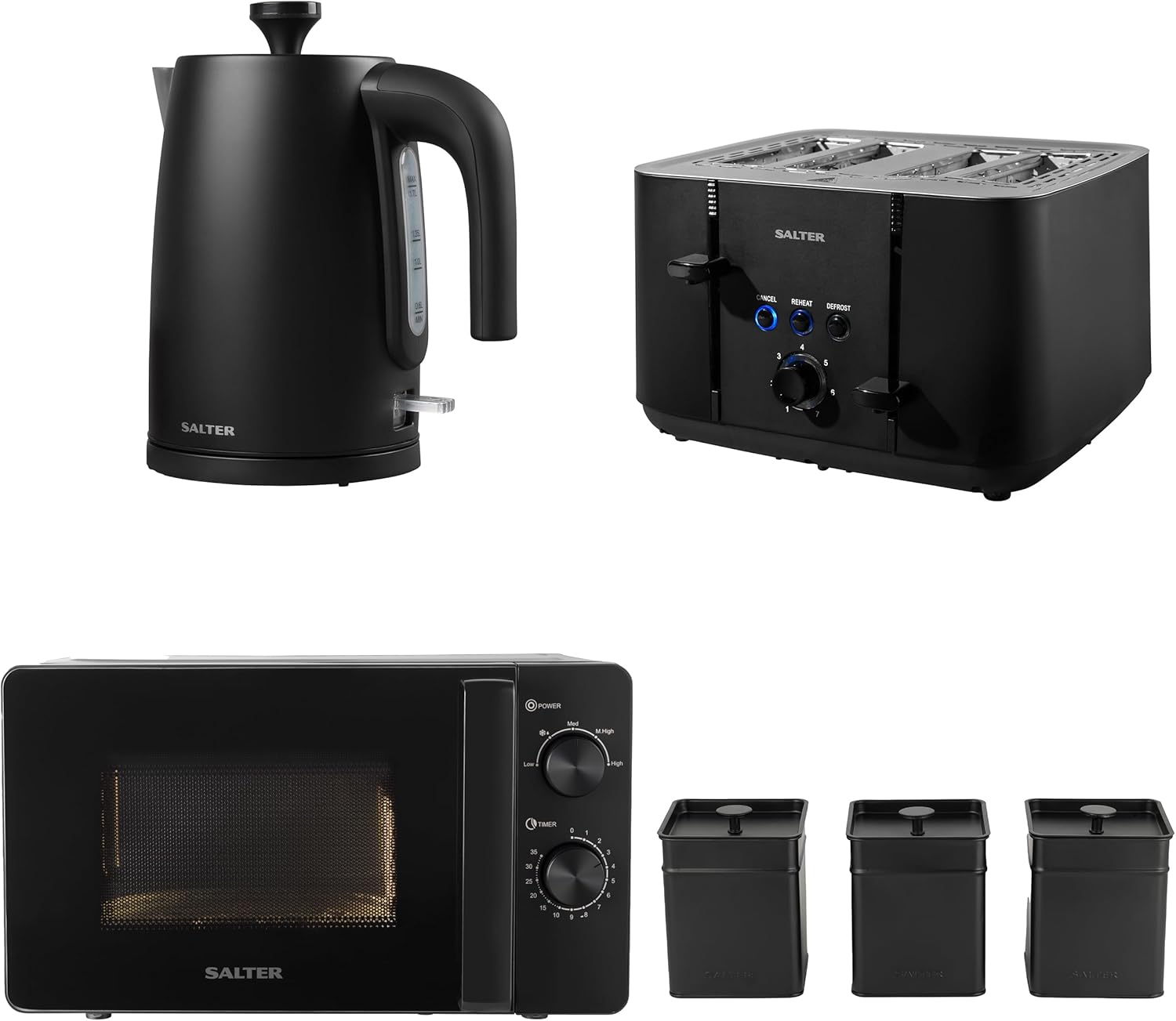 Salter COMBO8856 Kuro Kettle Toaster Microwave Set With Storage