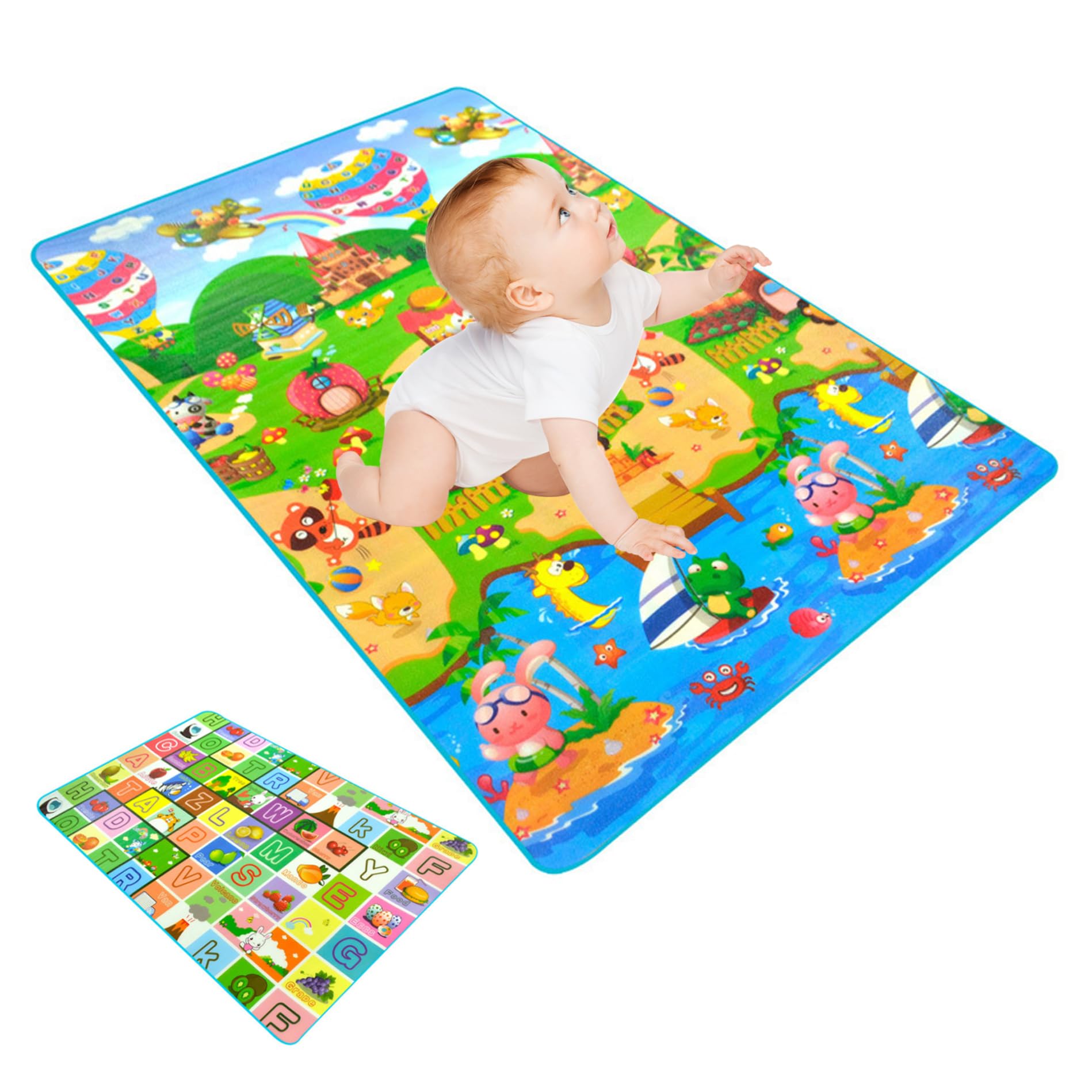 Baby Play tappetini per il pavimento 120x180x0.5 cm bambini che strisciano educativo playmat a 2 forme di alfabeto a 2 lati che apprendono i tappeti per la sala giochi per bambini piccoli.