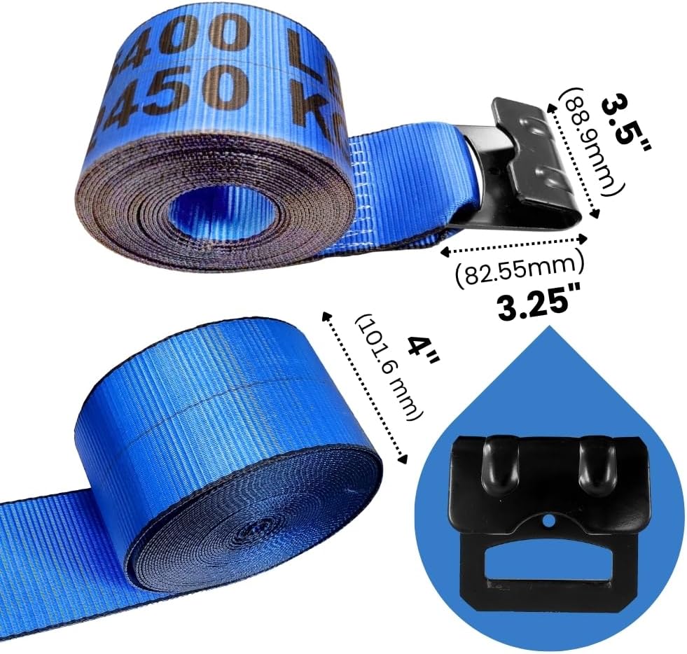 10 Pack Winch Straps 4" x 30' Truck Straps Flatbed Trailer Strap with Flat Hook for Towing Flatbed Trailer Truck, Blue