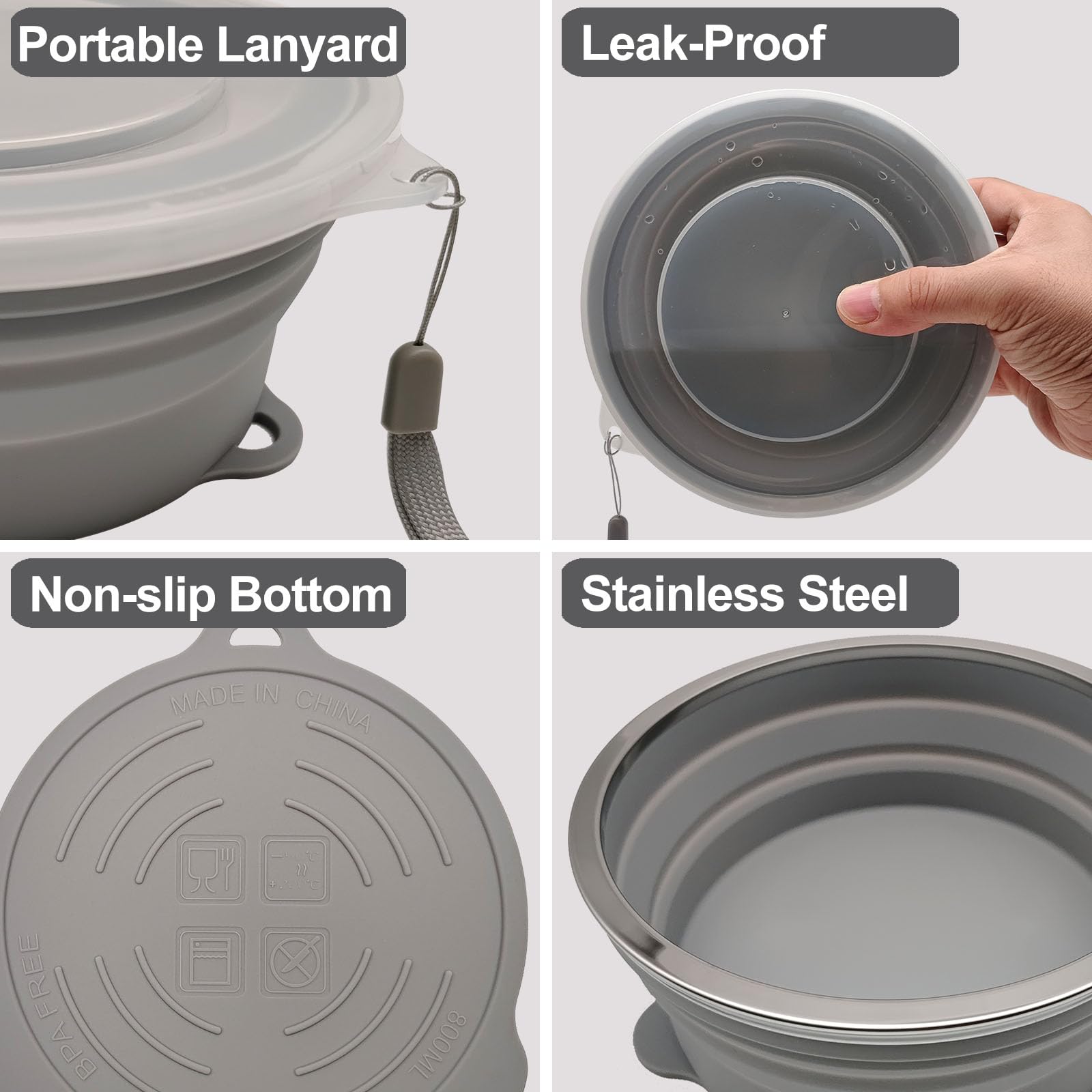 Juego de 2 cuencos plegables de silicona para camping, taza plegable y cuchara de acero inoxidable para mochileros, senderismo, viajes y picnic
