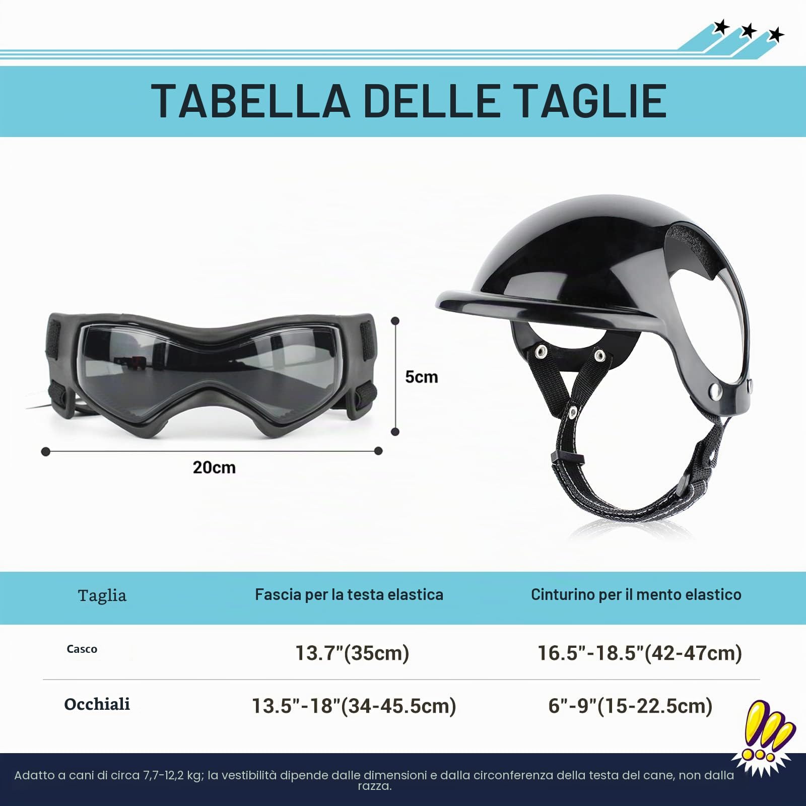 NAMSAN Occhiali anti UV per cani con casco per animali domestici, antivento, per cani di taglia piccola/media
