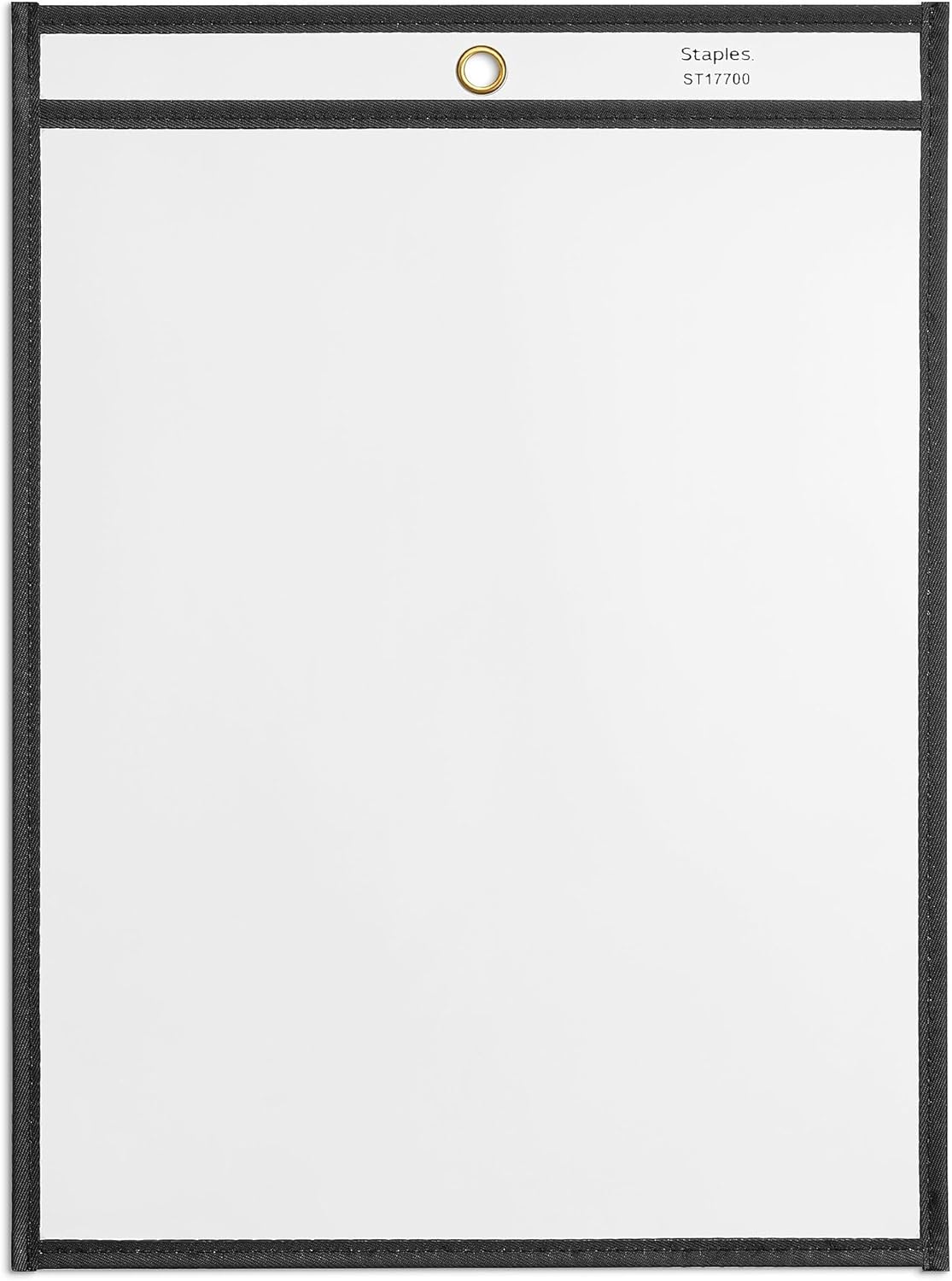 Staples Heavyweight Vinyl Work Order Protecting Pockets – Top-Loading Clear Job Ticket Holders, 25-Pack