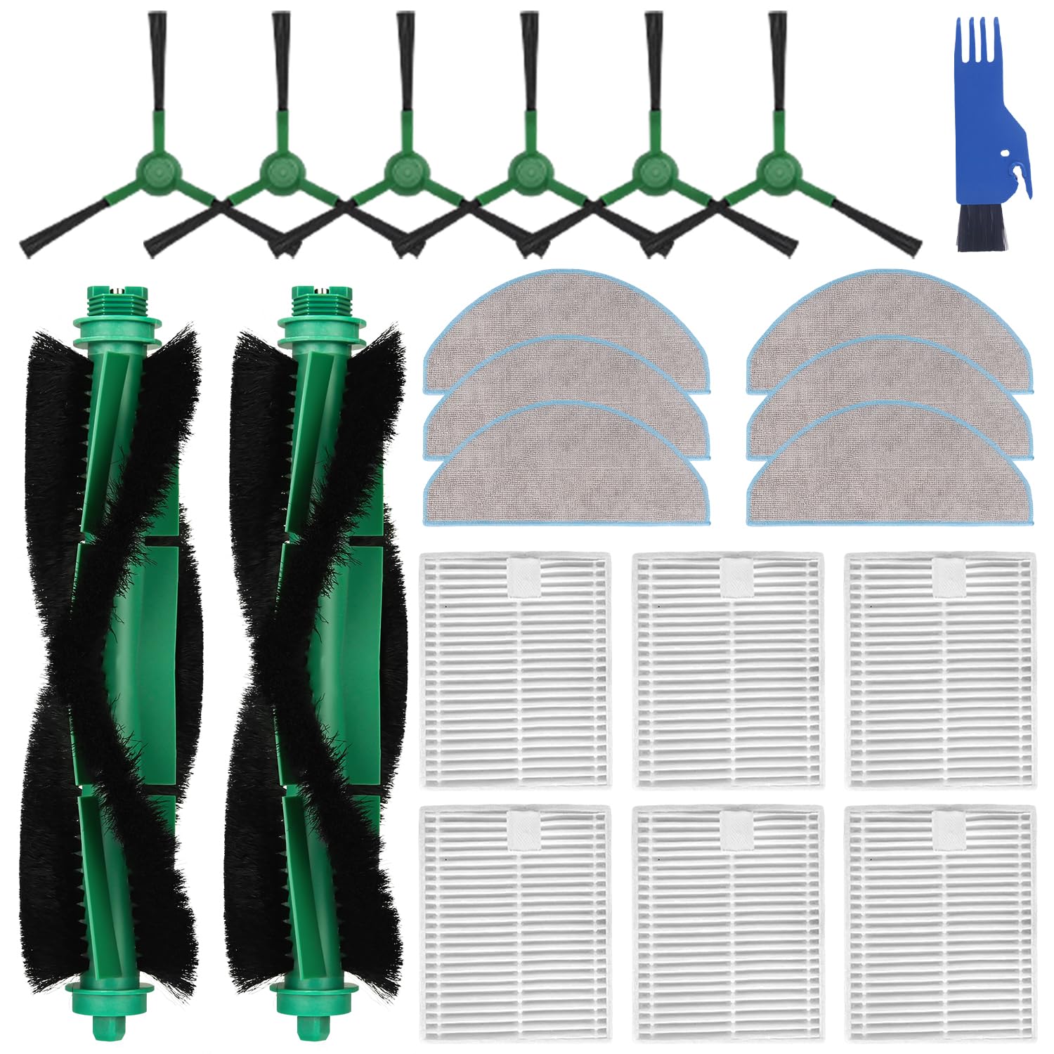 SOBEAU Accesorios Recambios para irobot Roomba Y0110/ Y0112/ Y0140 Aspiradora, 2 Cepillo Principal, 6 Filtros HEPA, 6 Mopa, 6 Cepillos Laterales, Repuestos para Roomba