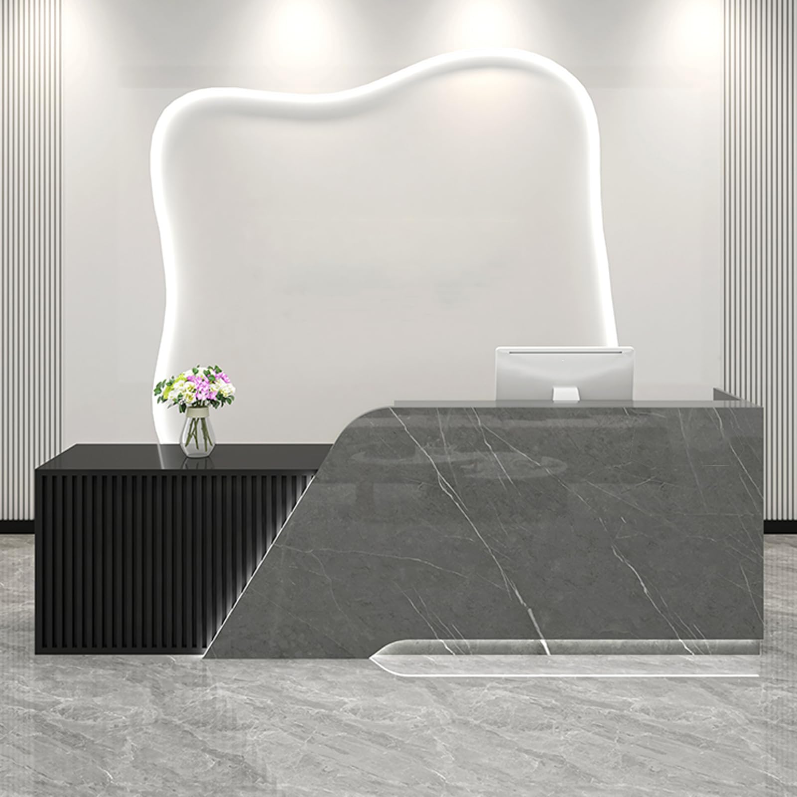 Modern Salon Front Reception Desk with Led Light, Lockable Drawer, Reception Desk with Counter, Retail Checkout Sturdy for Office, Shop, Easy to Install (Black (Left), 240x60x100cm)