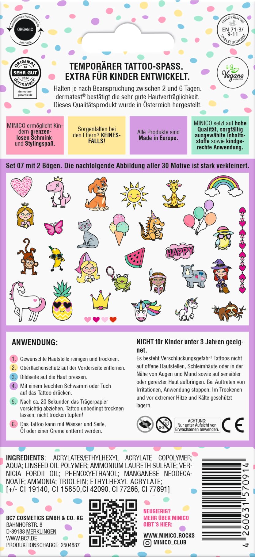 Premium Kinder Tattoo Set, dermatologisch getestet [dermatest® / Oktober 2024], temporär, perforiert, hautfreundlich, leicht entfernbar, für Mädchen u. Jungs, Jungen, 30 Motive