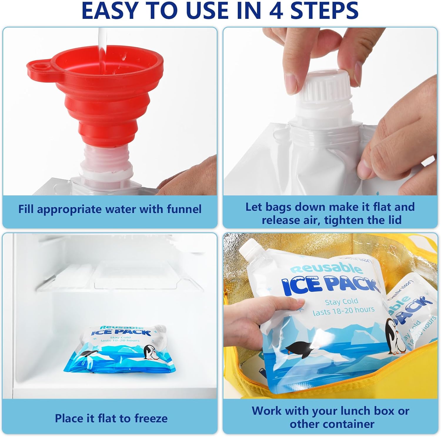 12 Pack Cooler Shock Ice Packs for Cooler Reusable 10x10 Inch Long Lasting Cooler Packs, Cooler Ice Packs Freezer Packs for Cooler Bag, Lunch Bags, Cooler Backpacks - Image 3