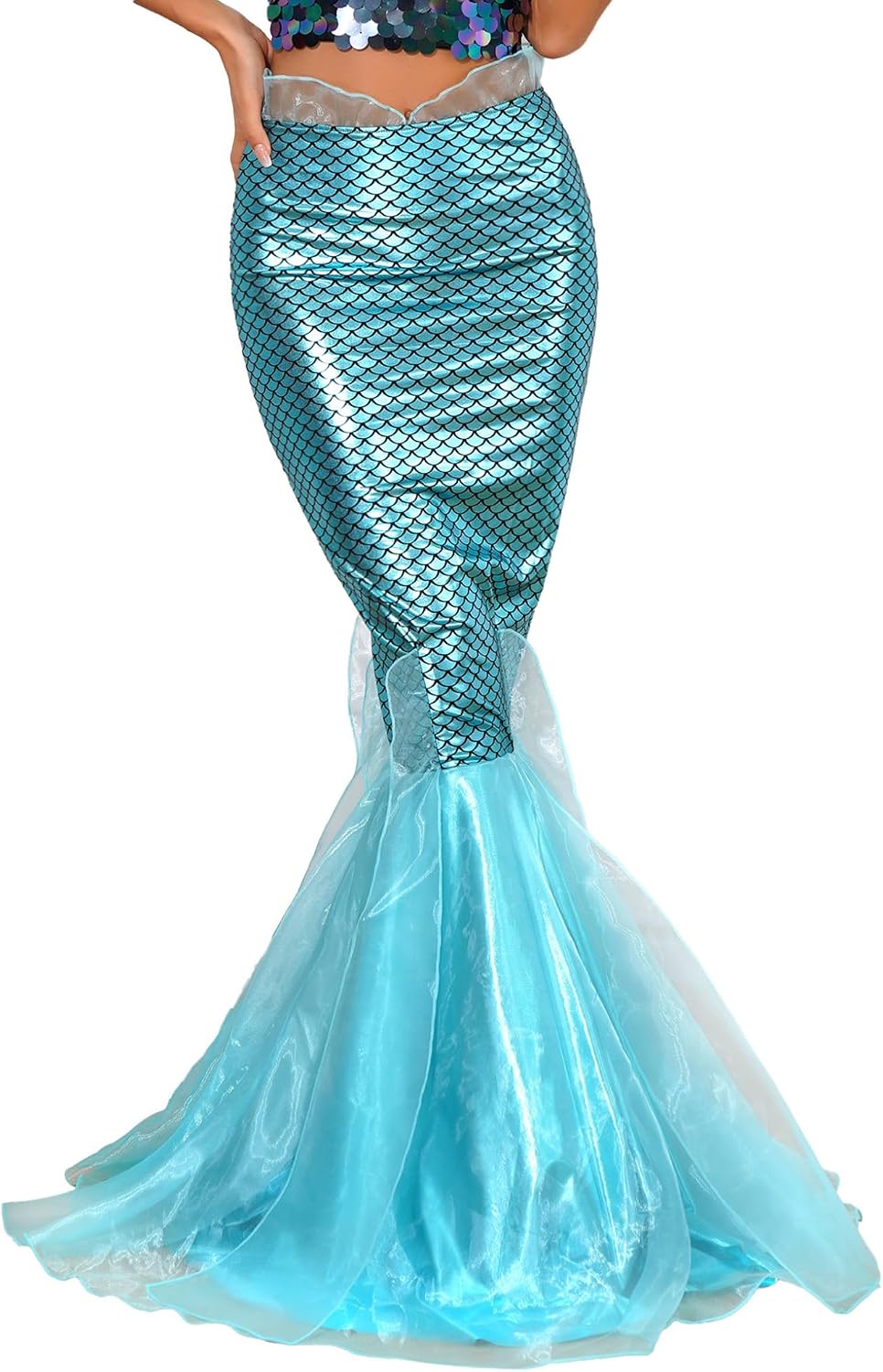 Hansber Women's Halloween Costume 3D Print Mermaid Leggings Fish Scale Compression Pants Cosplay Trousers Clubwear