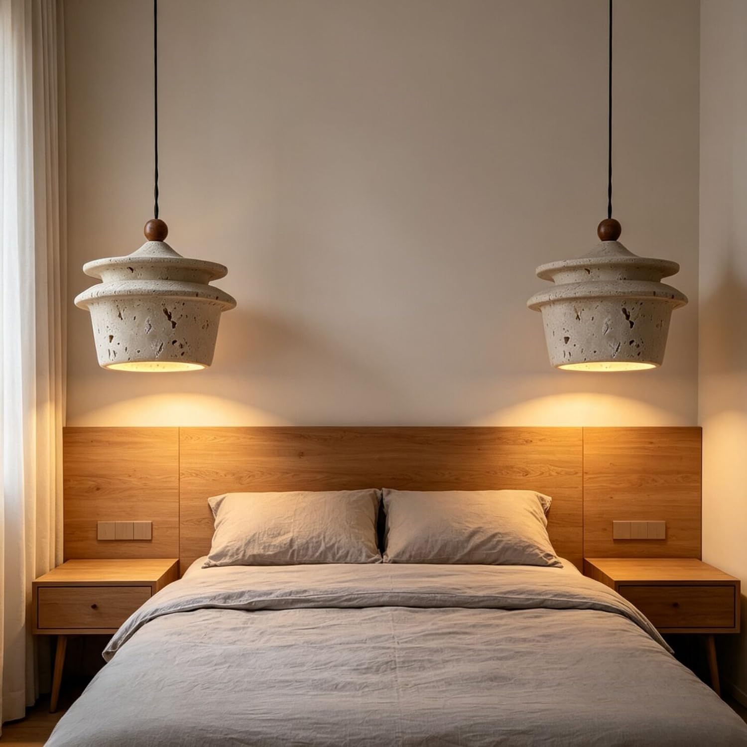 Lampada a sospensione in pietra di travertino naturale 5,9 in