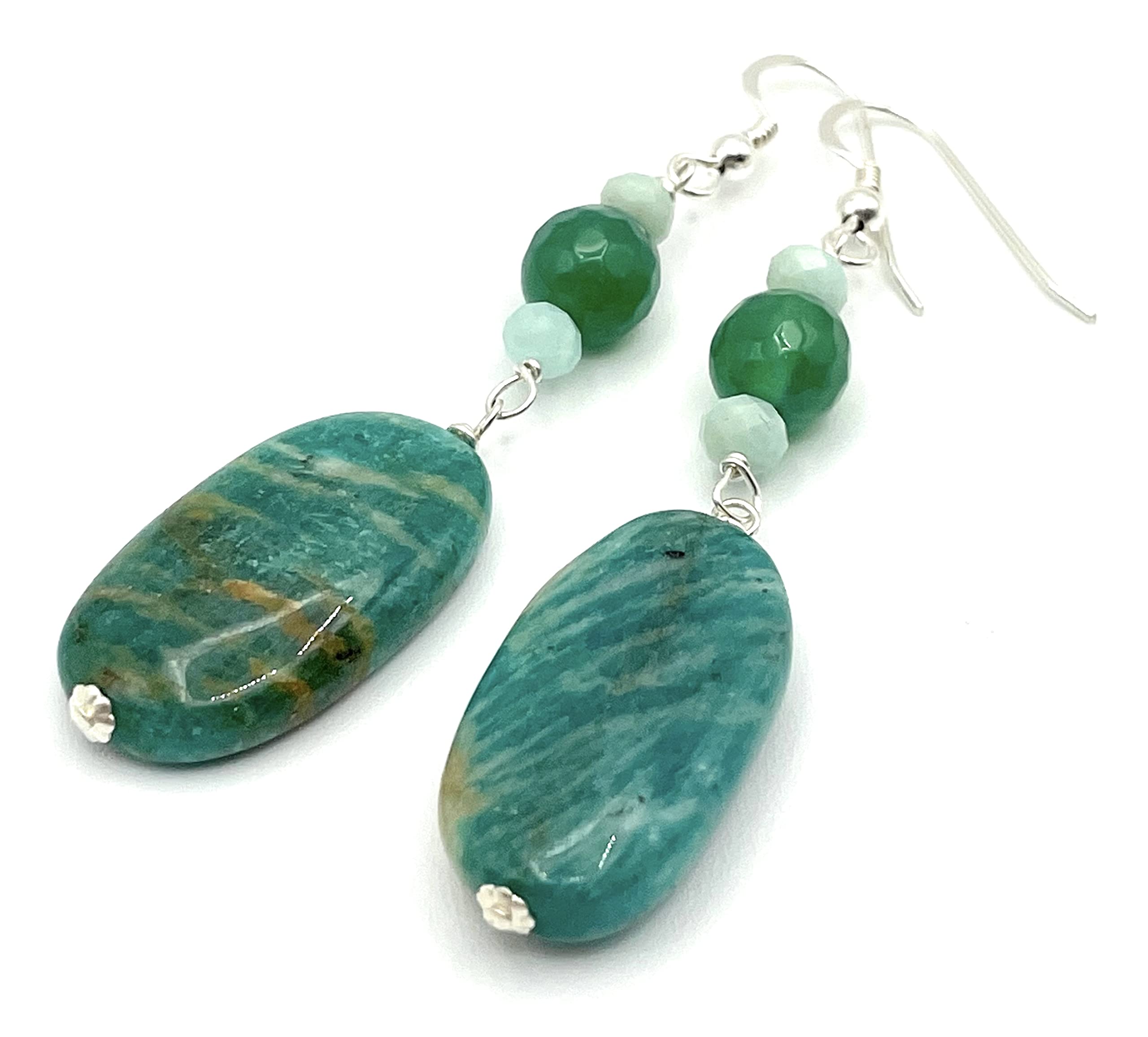 Pendientes de Agata Verde y Amazonita Turquesa, Plata 925, Joyas Artesanales, Estilo Moderno, Regalo para Mujer