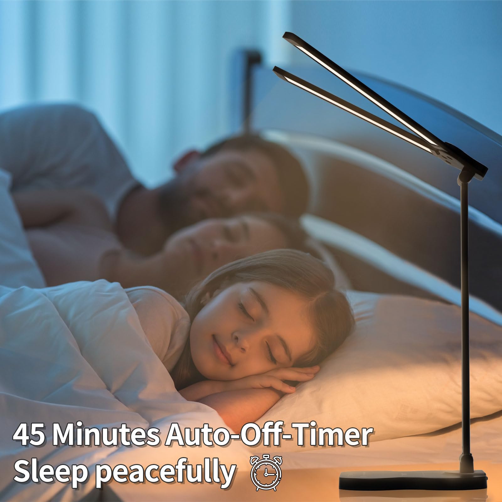 LQWELL® Lampe de bureau LED à intensité variable à double extrémité, 5 couleurs et 10 luminosité, lampe de lecture sans danger pour les yeux, commande tactile et fonction mémoire, minuterie