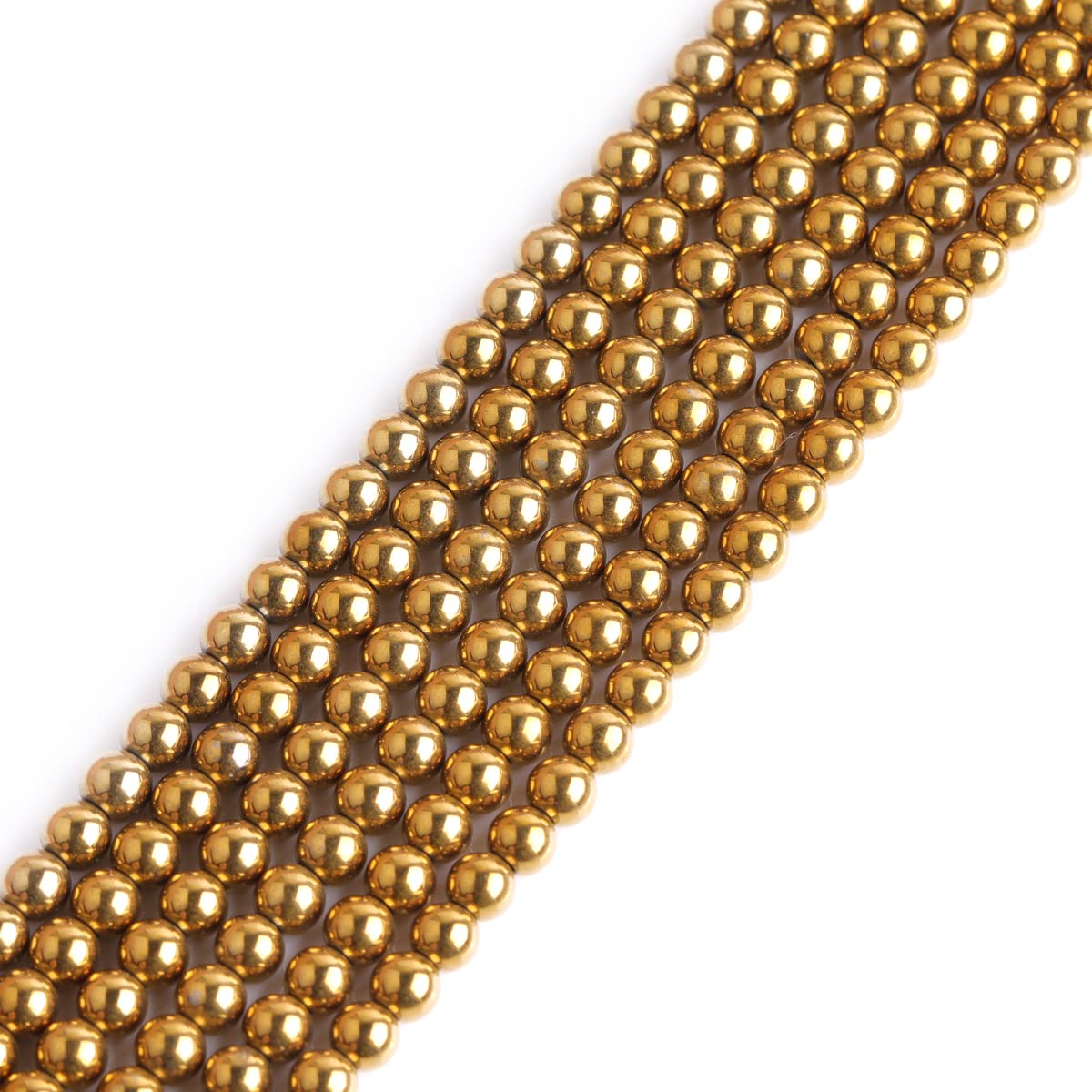 GEM-Inside Natural 4mm Non-Magnetic Gold Metallic Coated Hematite Round Gemstone Semi Precious Loose Beads for Jewellery Making 15''