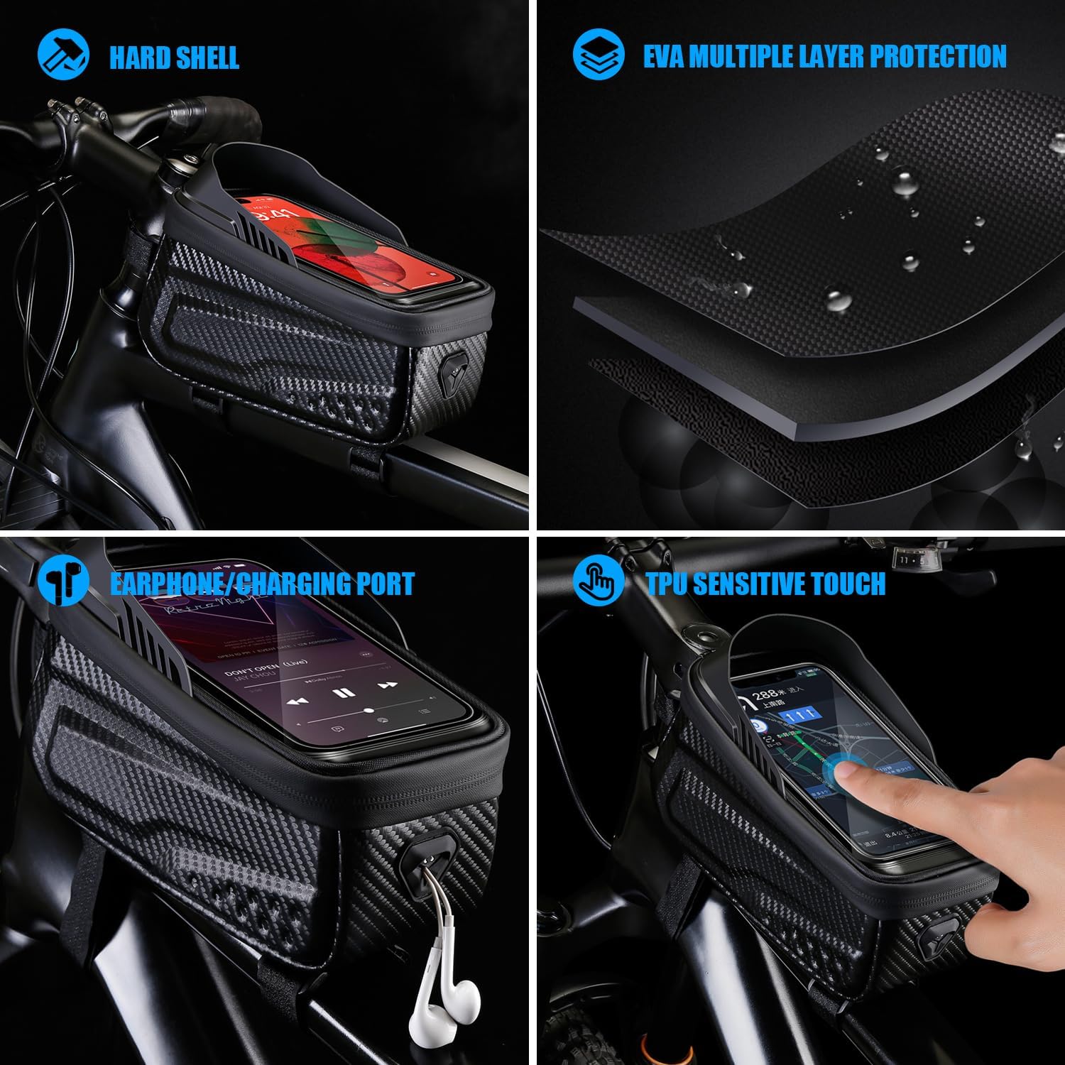 Waterproof Bike Bag, Long Extension Strap, Top Tube Bag Under 6.9'', Large Capacity, Touch Screen Compatible - Image 5