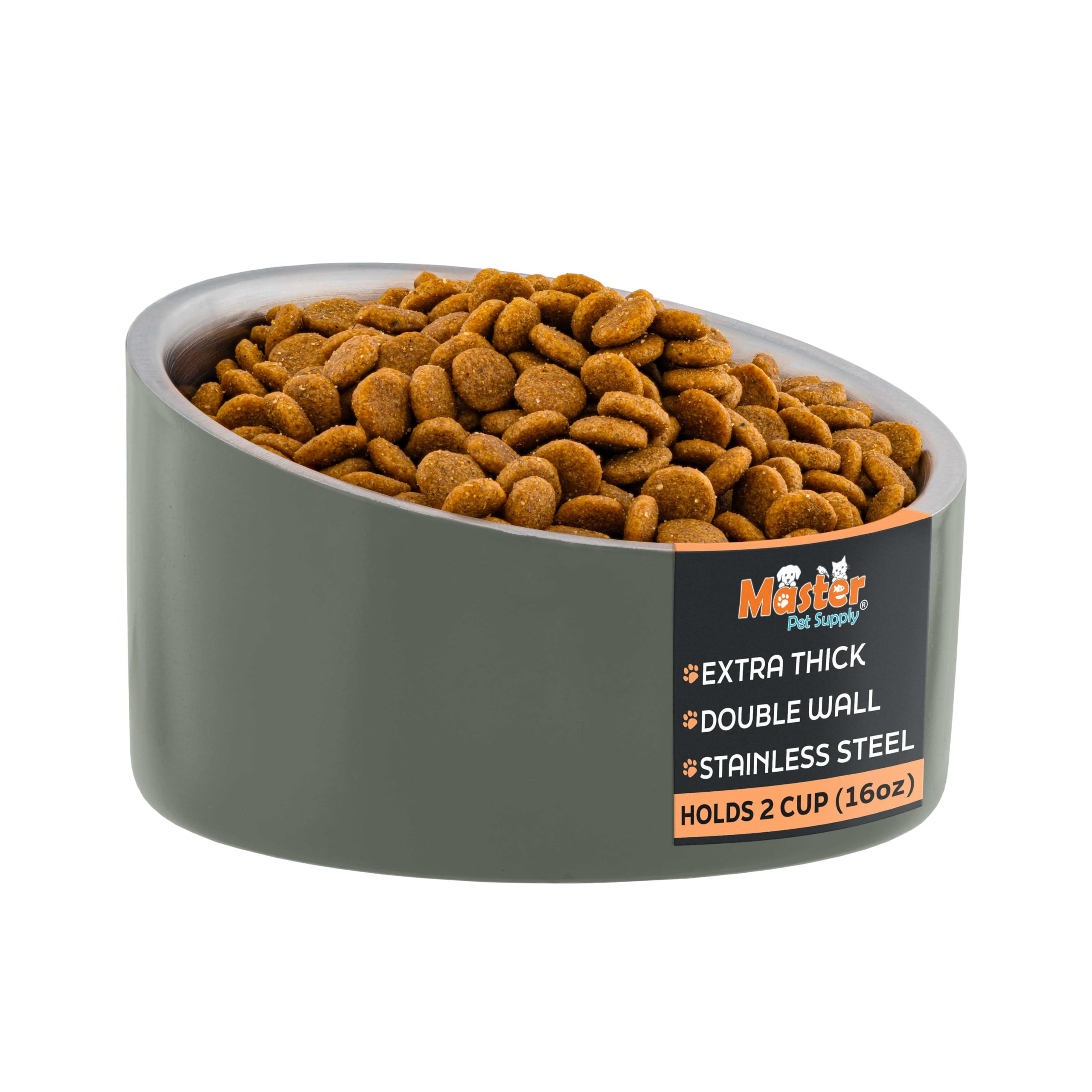 Master Pet Supply Stainless Steel Slanted Dog Cat Food Bowl - 16 oz Heavy Duty - Camo Patrol, Double Wall Insulated, Non-Slip Elevated Bowl for French Bulldogs Pugs Cats, Anti Rust Dishwasher Safe