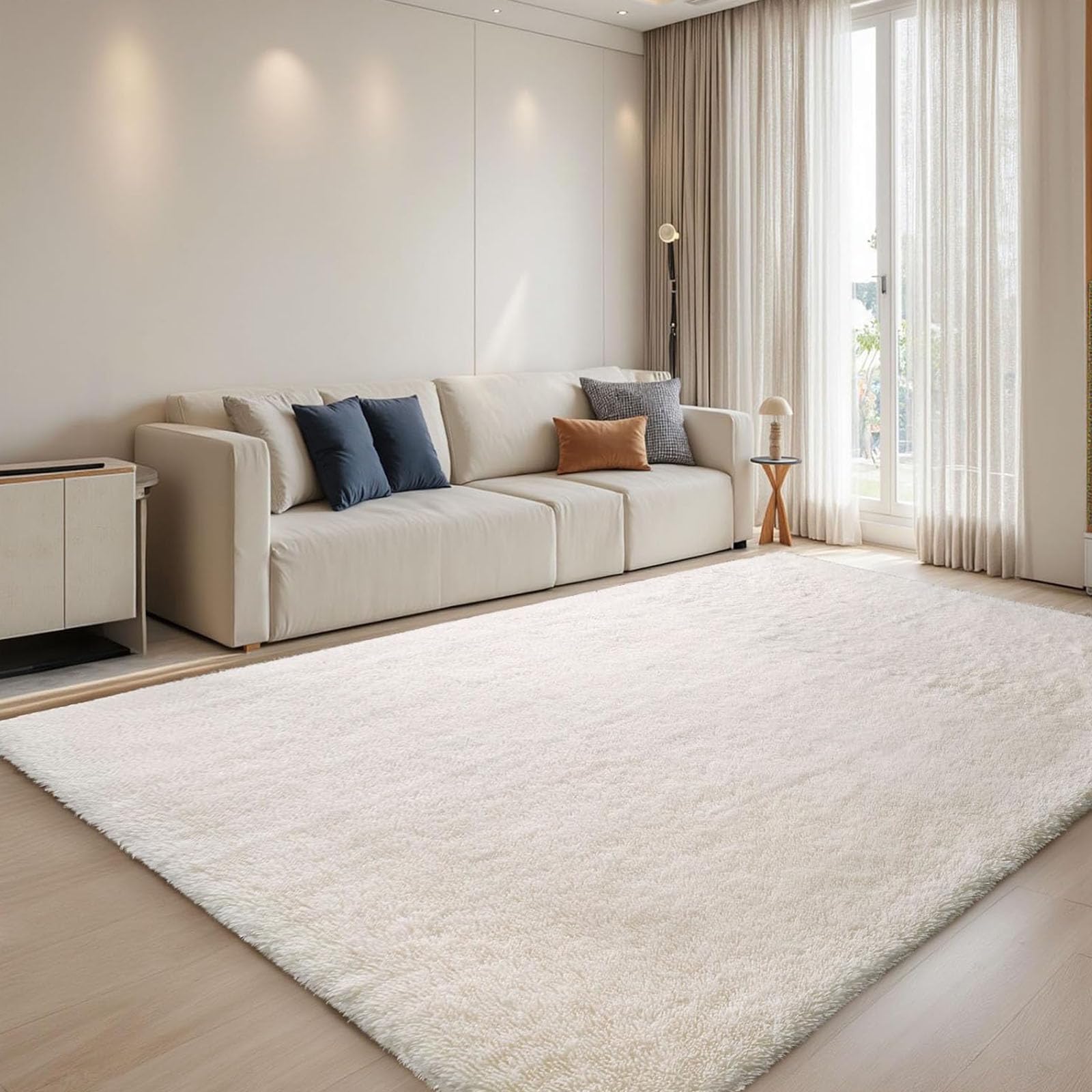 Tapis Shaggy 270x300 cm blanc et grand format moelleux pour le sol du salon