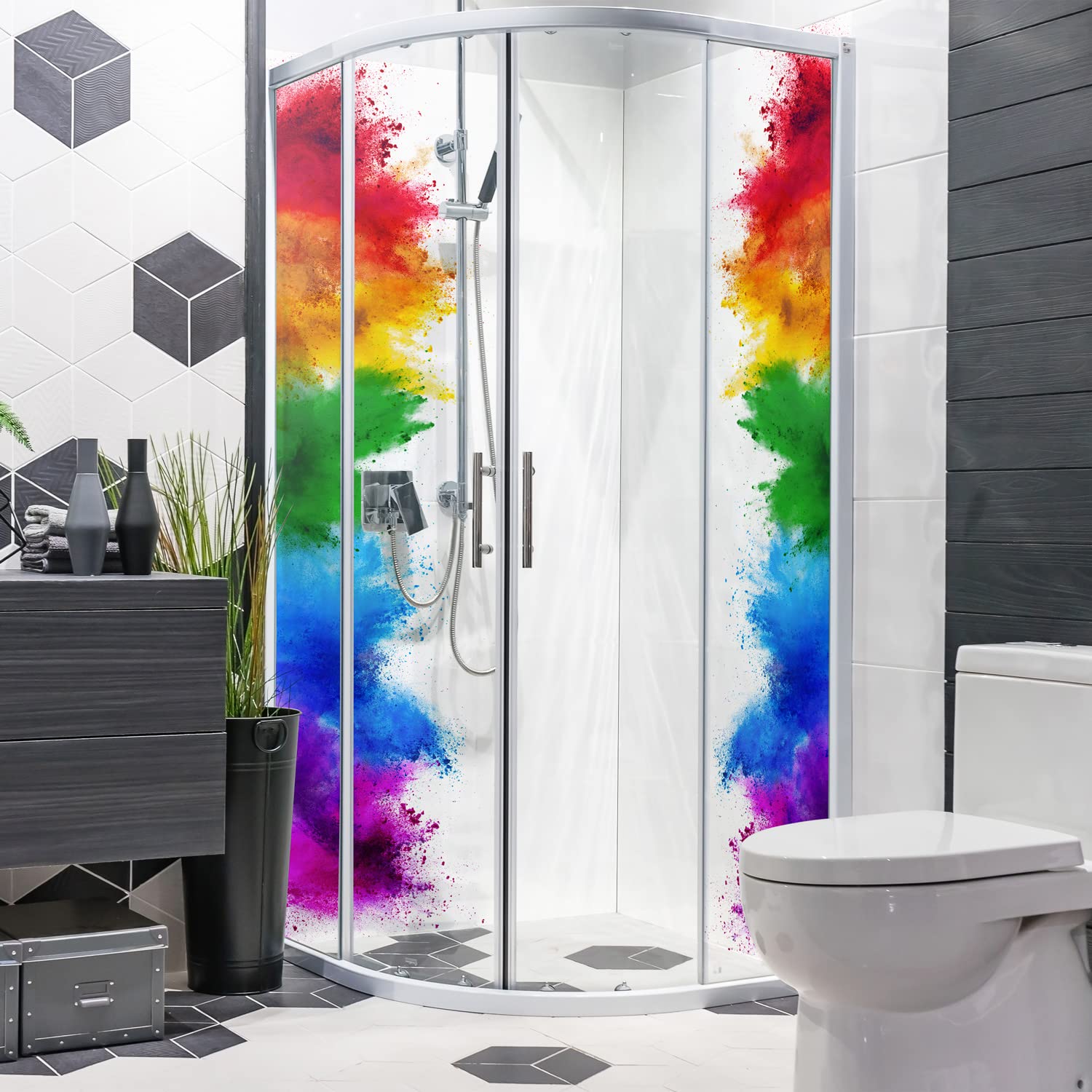 Dedeco - Panel De Ducha De Esquina De Aluminio Con Diseño De Cascada V2, 2 X 90x200cm, Perfecto Como Pared Posterior De Baño Para Reemplazo De