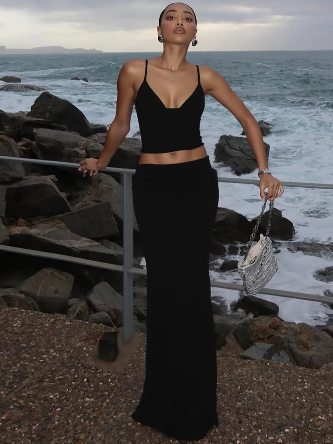 ksotutm Maksi Etek Takımı Çiçek Desenli Askılı Üst ve Maksi Etek, Kadınlar İçin Seksi Gece Kıyafetleri