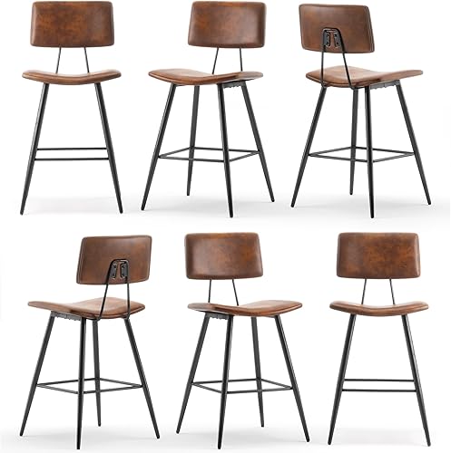 Miniatura 53 de Juego de 2 taburetes de bar de altura de mostrador de 24.5 pulgadas, taburetes de bar tapizados de piel sintética negra con reposapiés trasero y