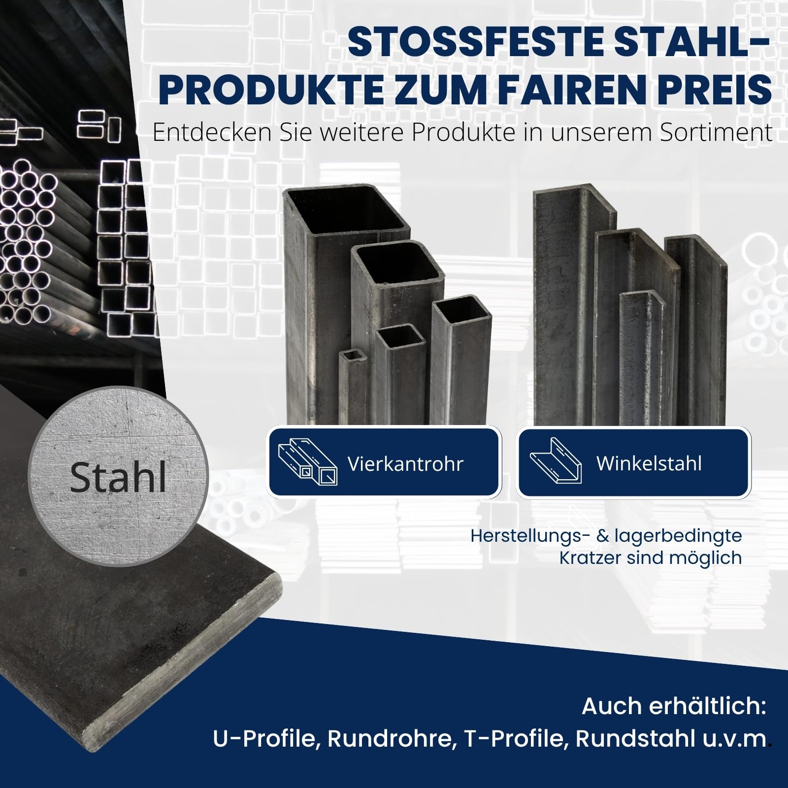 Produktbild von Thyssenkrupp Flachstahl 70x5 Mm – 1000 Mm Länge, S235JR, Warmgewalzt, Gut Schweißbar, Für Stahlkonstruktionen