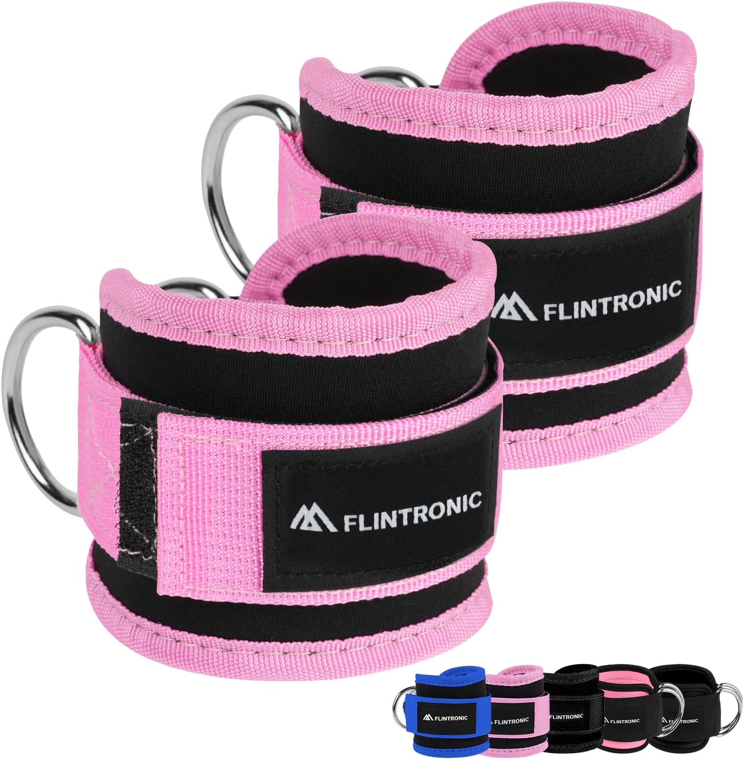Flintronic Ankle Straps for Cable Machine, Gym Cuffs with Double Stainless Steel D-Ring, Gym Ankle Cuff with Adjustable Neoprene, Muscle Shaping for Men and Women