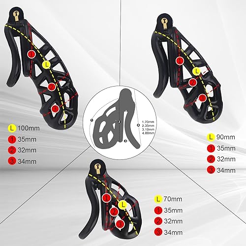 Miniatura 5 de Jaula de castidad masculina con cinturón elástico y bloqueo invisible, 4 tamaños de anillo de bola, jaula de pene grande ultraligera para un ajuste