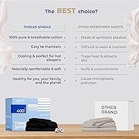 Vista 5 de THREAD SPREAD 100% Sábanas de algodón tamaño Queen - Juego de 4 piezas, 400 hilos, solo sábanas Queen de algodón, suaves, transpirables