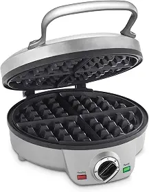 Cuisinart Máquina de waffle belga, ferro de waffle redondo, 6 configurações de escurecimento ajustável, alerta audível, placas antiaderentes, WAF-200P1, prata