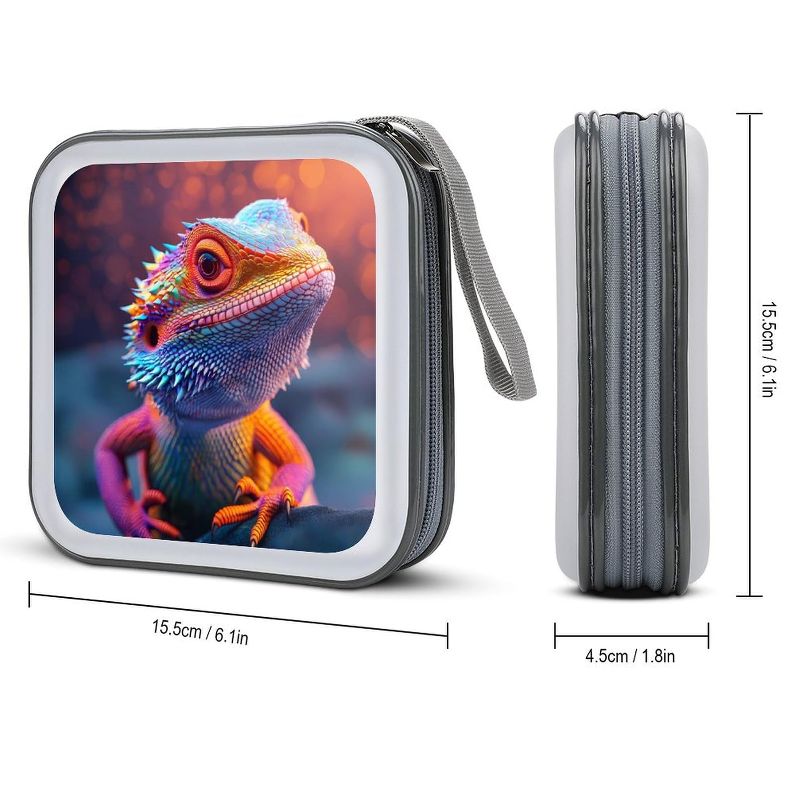 Bearded Dragon Lizard Reptile CD Case Plastic DVD Case Holder Wallet Disc Storage Organizer for Car Travel