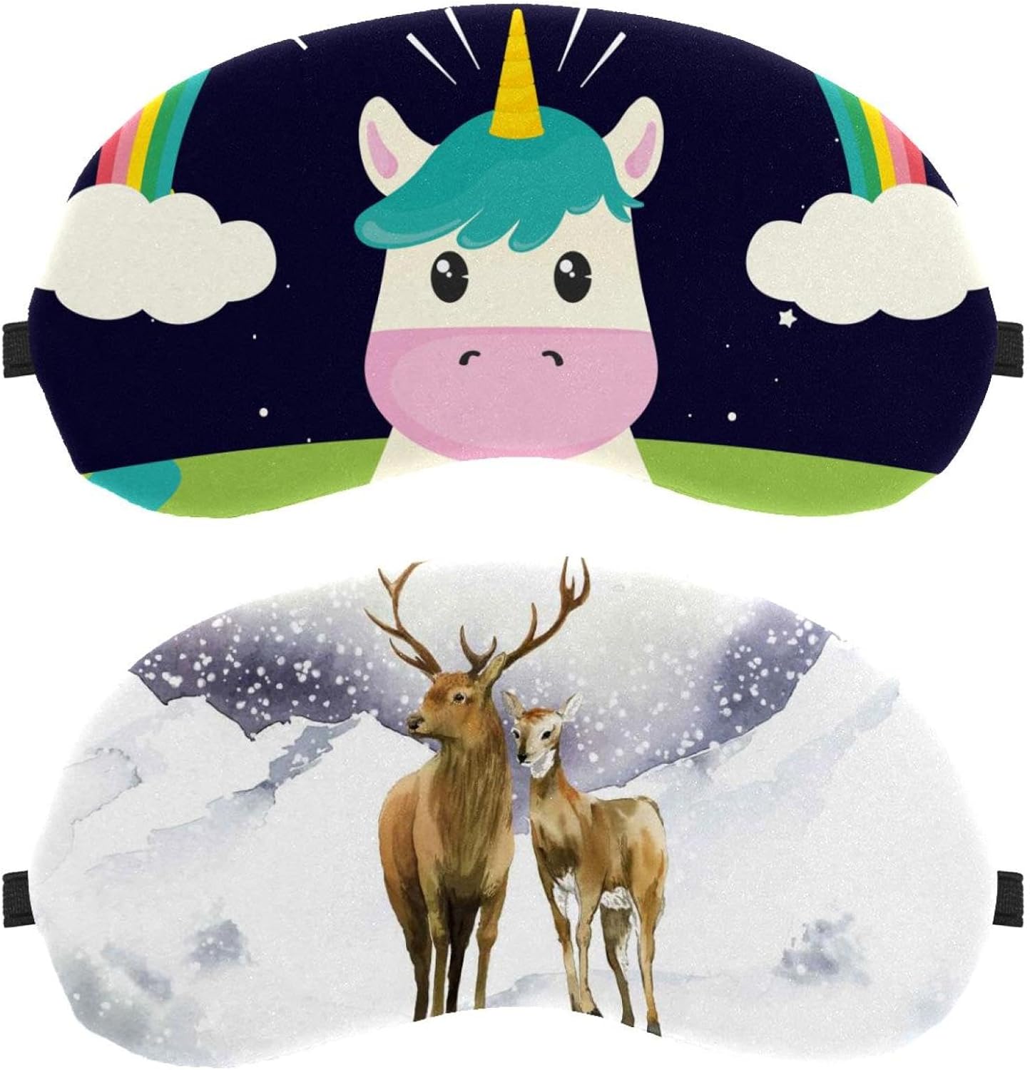 Confezione da 2 maschere per dormire con stampa di cervo e neve, per dormire sulla schiena e sul fianco, 100% che blocca la luce, copertura per gli occhi regolabile e traspirante, zero pressione