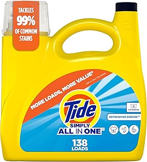 Tide Simply Liquid Laundry Detergent, Refreshing Breeze Scent, 138 Loads, 182 fl oz, All-In-One Detergent