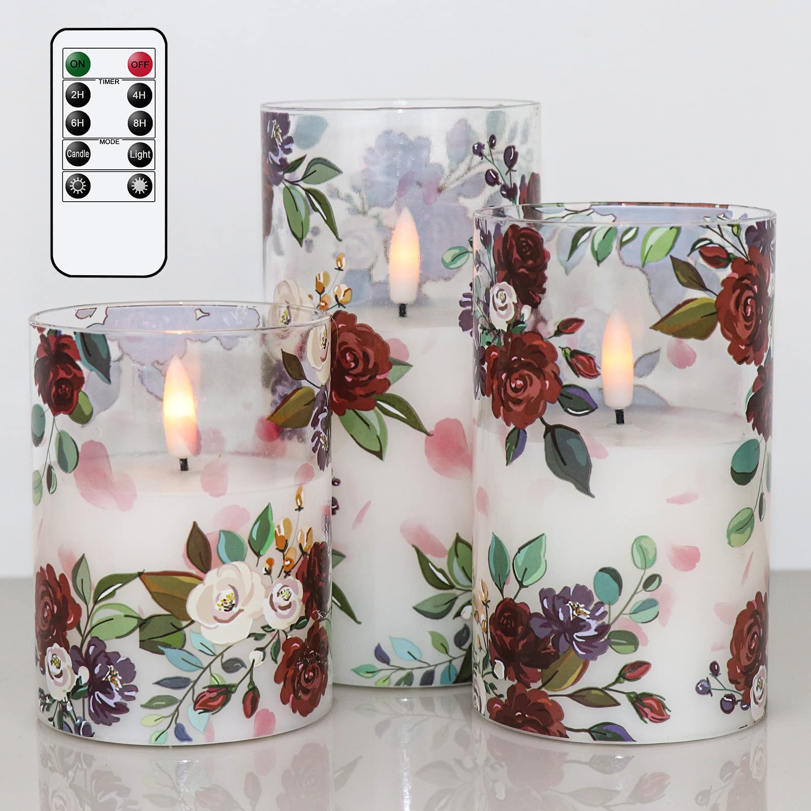 DRomance Rose Glass Flameless Candles Battery Operated with Remote Timer
