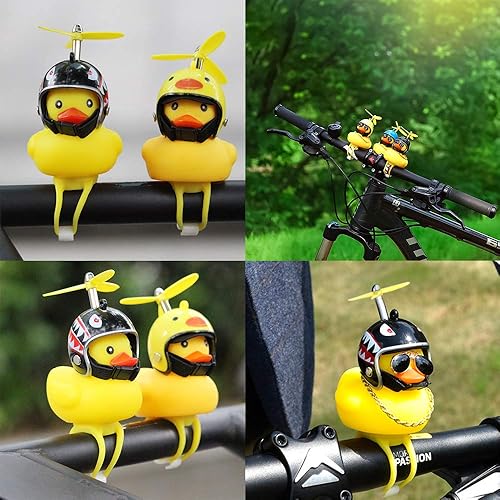 Miniatura 7 de wonuu Adornos de goma de pato de juguete para automóvil, decoración de tablero de pato amarillo, bocinas de bicicleta con casco de hélice