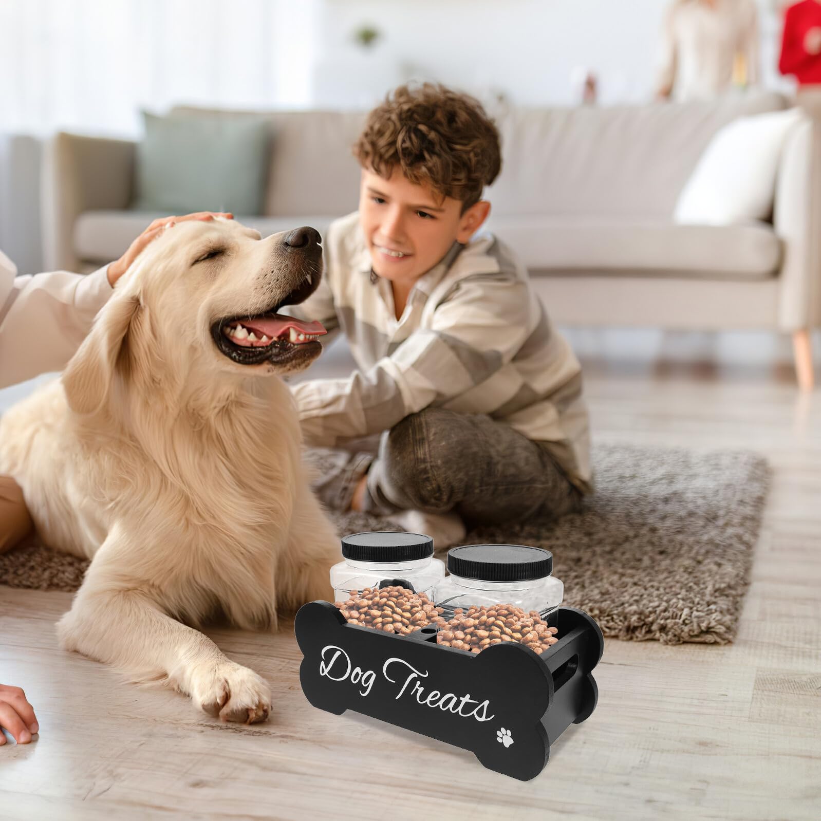 Holz Hundeleckerli Box mit Luftdichtem Verschluss Großer Stauraum für Haustiersnacks Robuster Holzständer für Futteraufbewahrung für Mehrere Hunde Praktische Hund Futterstation