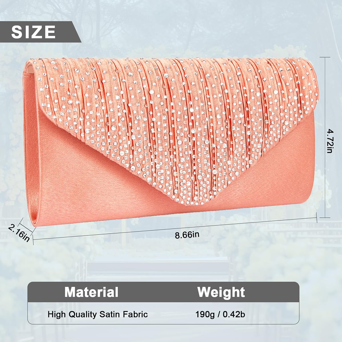 BBjinronjy Clutch Purses for Women Evening Bag Formal Rhinestone Handbags for Wedding Party Cocktail Prom Dinner: Rose Gold-peach