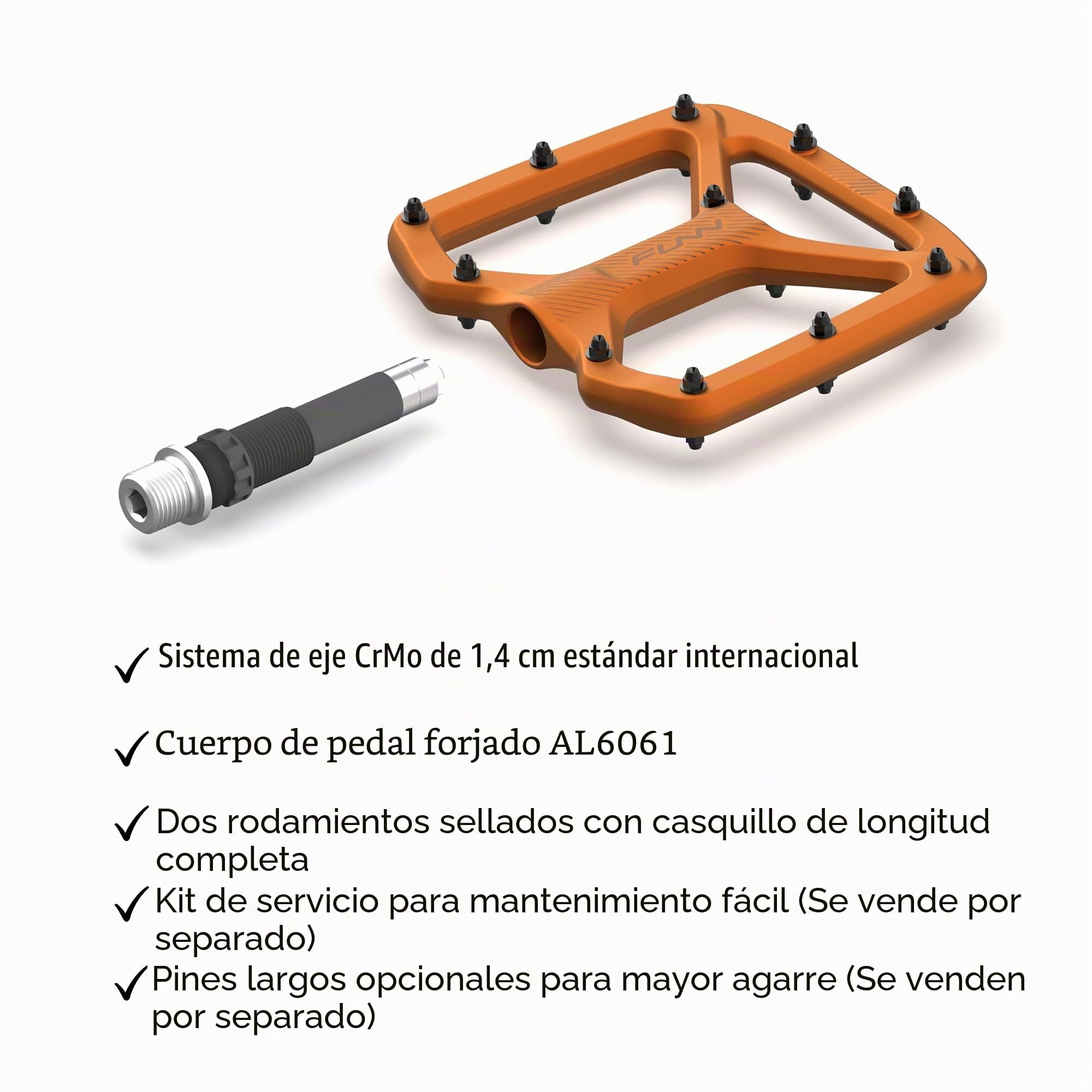 Funn Python Pedales Planos BMX MTB, Plataforma Ancha, Eje CrMo