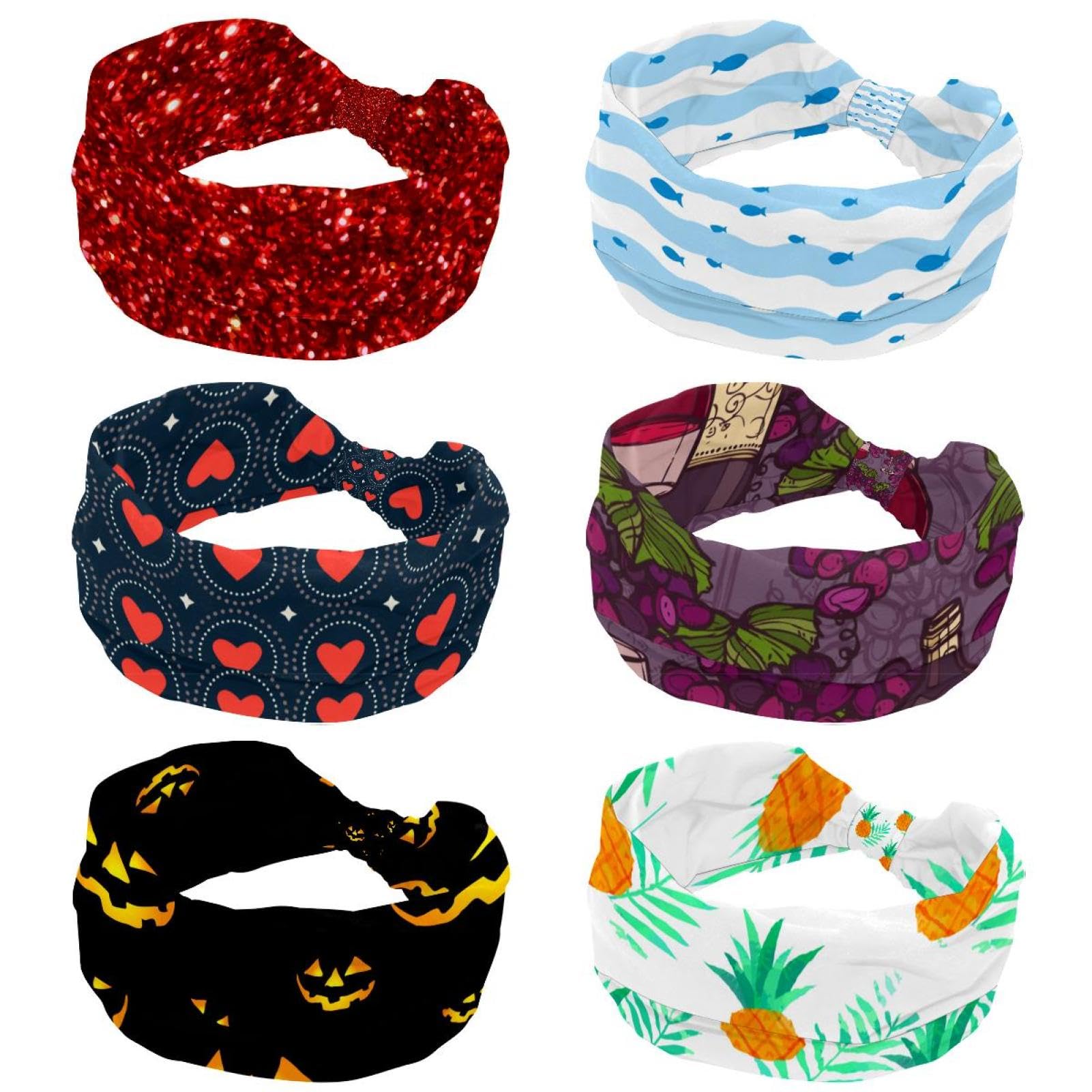 Lot de 6 bandeaux élastiques pour femme, bleu vague Tiddler, bandeau antidérapant, bandeau anti-transpiration pour entraînement, sport, gym, course à pied, fitness