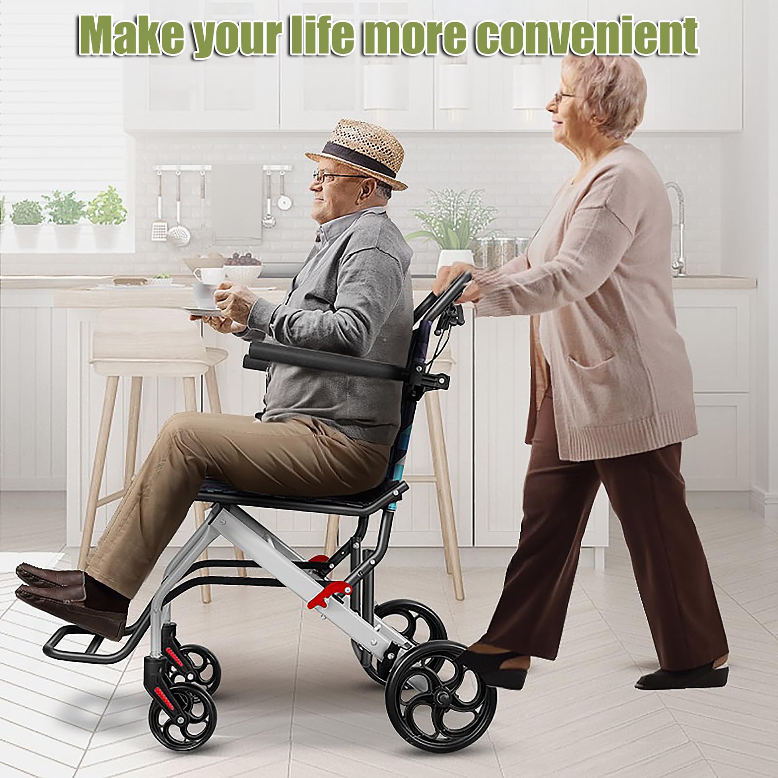 Silla de Ruedas de Transporte Ultra Ligera (Solo 18 LB), Portátil para Viajes, para Adultos y Personas Mayores, Silla de Ruedas de Aluminio Plegable para Ancianos,Aluminum Alloy Model