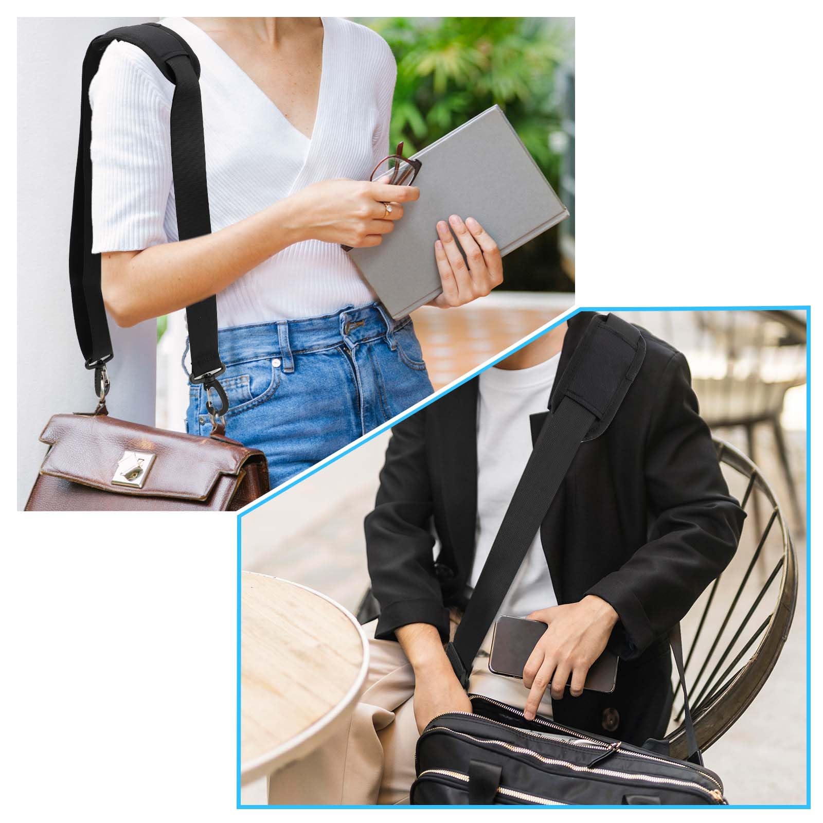 Correa de hombro universal para laptop, ajustable, gruesa, antideslizante, acolchada con ganchos giratorios de metal para bolsa de mensajero, maletín, cámara, bolsa cruzada