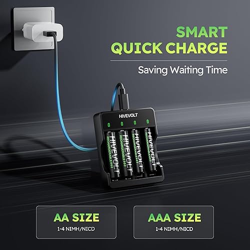 Miniatura 4 de Baterías recargables AA y AAA con cargador, alta capacidad, paquete de 4 unidades de 2800 mAh Ni-MH doble A y 4 unidades de 1100 mAh Ni-MH Triple A