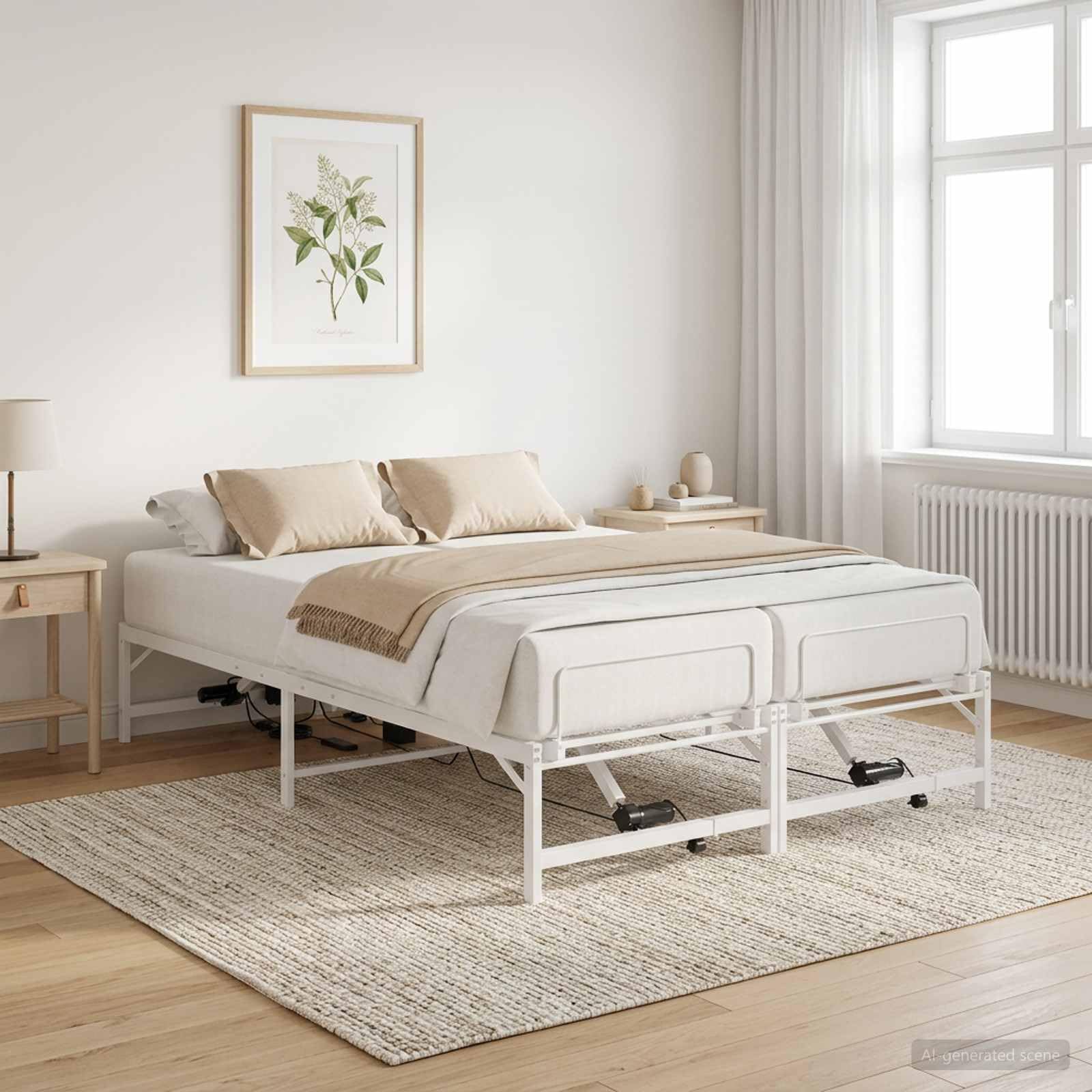 Eléctrico Ajustable Cabecera y Pie Control Remoto Acero Blanco 190 x 141 cm