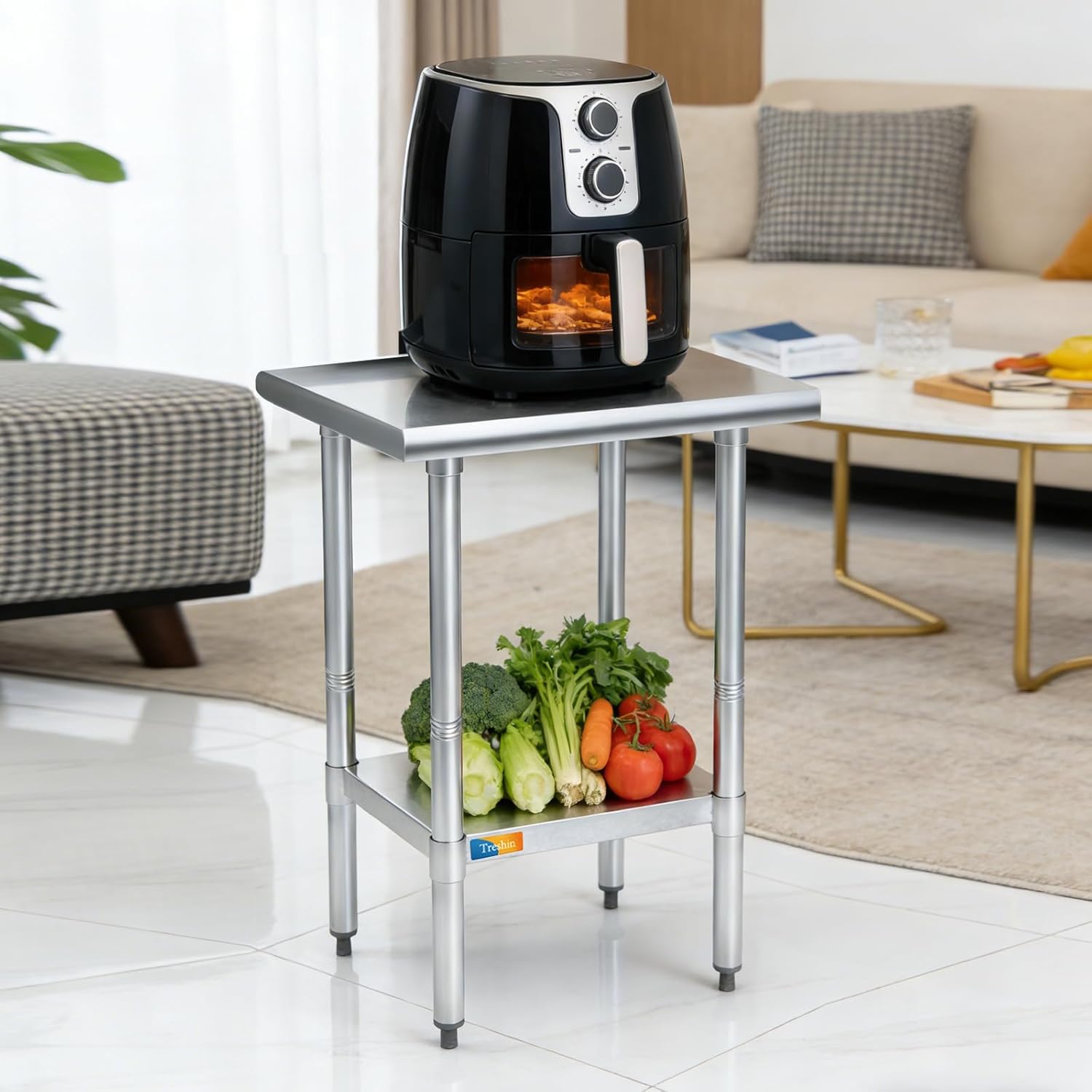 Treshin Stainless Steel Table 18" X 24", Commercial Heavy Duty Prep & Work Table with Undershelf for Kitchen, Restaurant, Home, Hotel