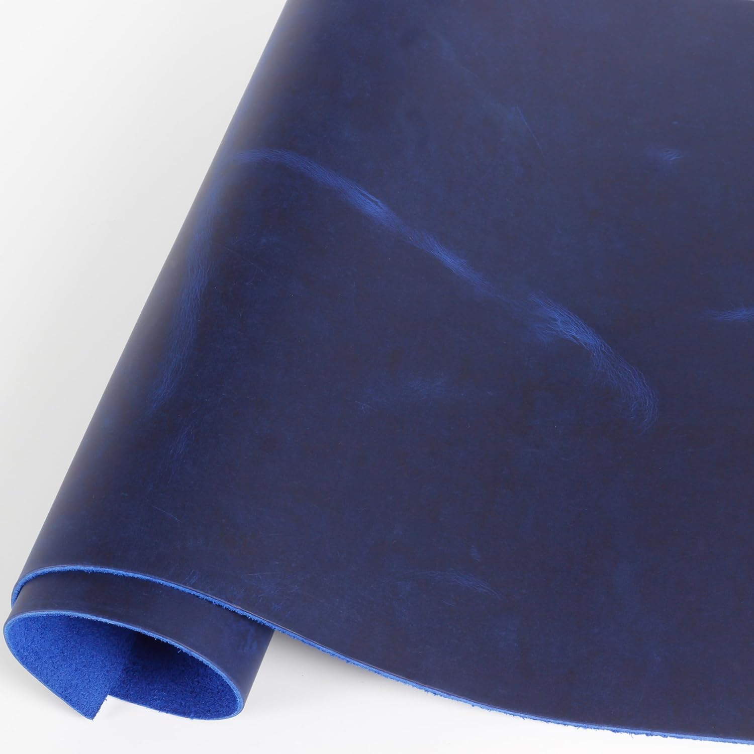 Real Leather Tooling Sheets - for Crafting Tools, Leather Wallets, Leather Materials - Thick Crazy Horse Leather Sheets - Not Faux Leather Sheets (Blue, 24"x12")